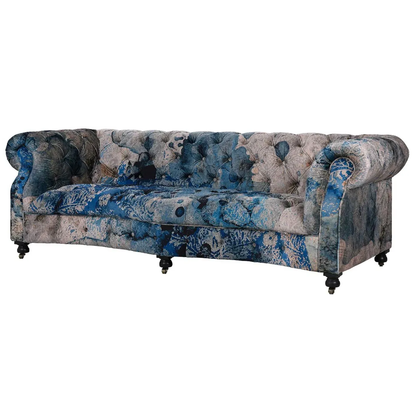 Timothy Oulton Serpentine 3-Seater Chesterfield Sofa - Blue