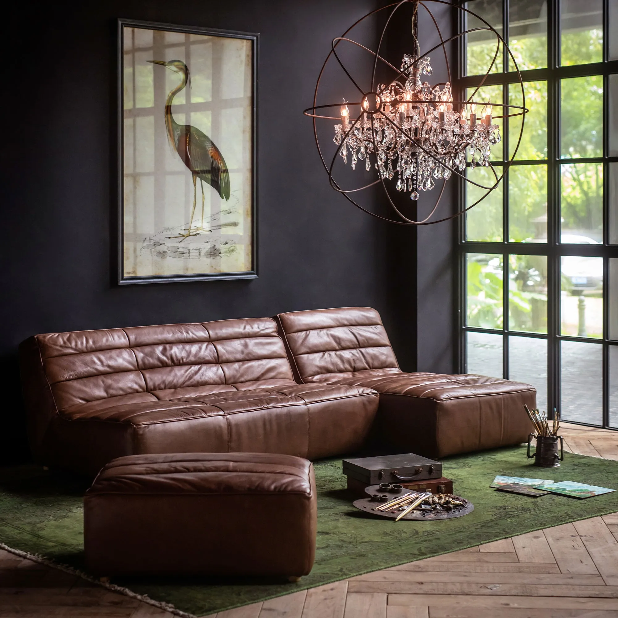 Timothy Oulton Shabby Chaise Modular Sofa - Brown, Leather