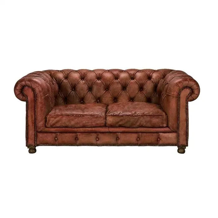 Timothy Oulton Westminster Feather 2-Seater Chesterfield Sofa - Red, Leather