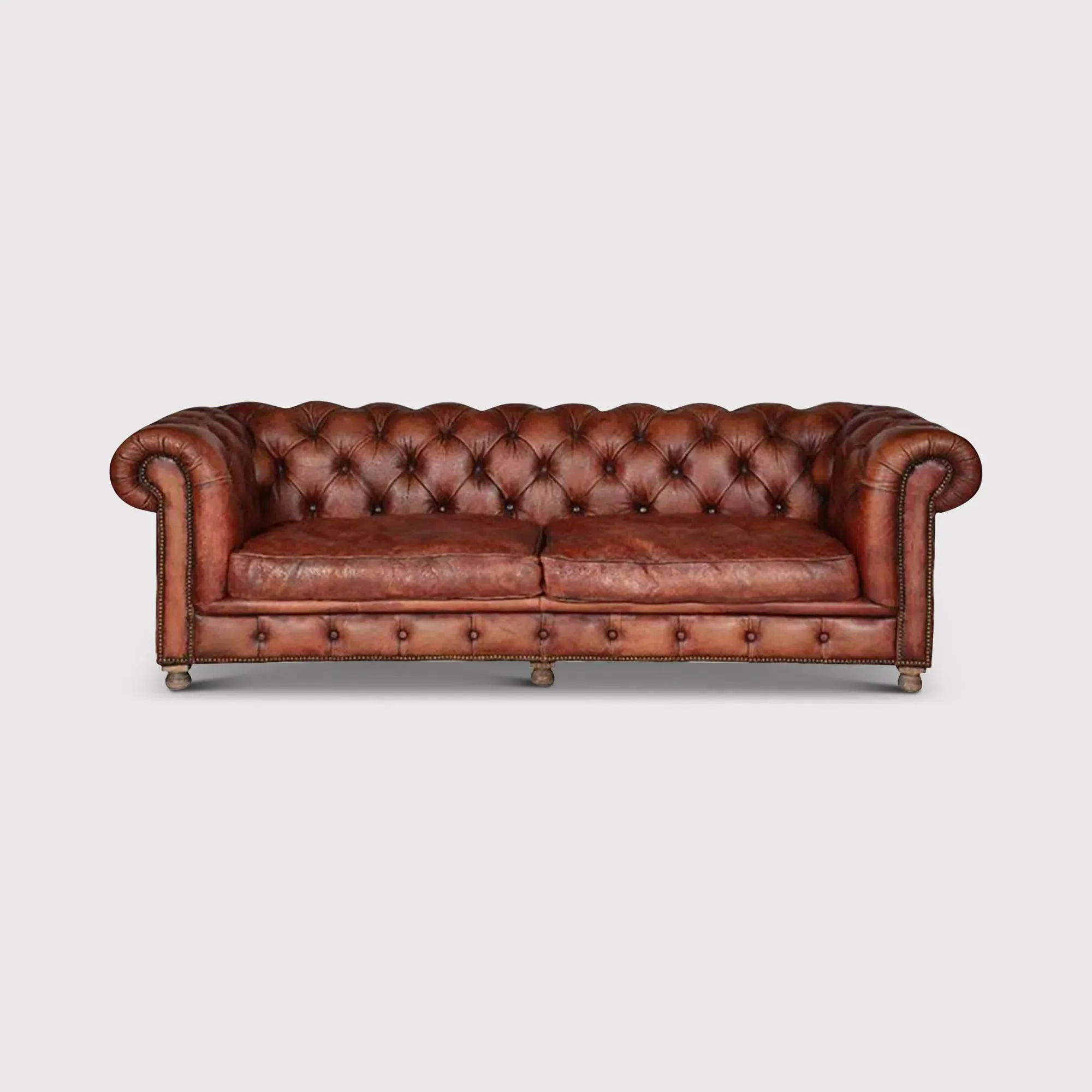 Timothy Oulton Westminster Feather 3-Seater Chesterfield Sofa - Red, Leather