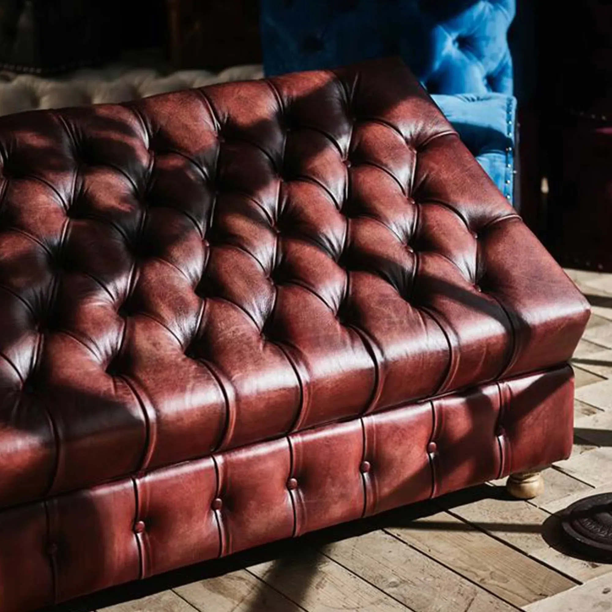Timothy Oulton Westminster Medium Storage Footstool - Red, Leather