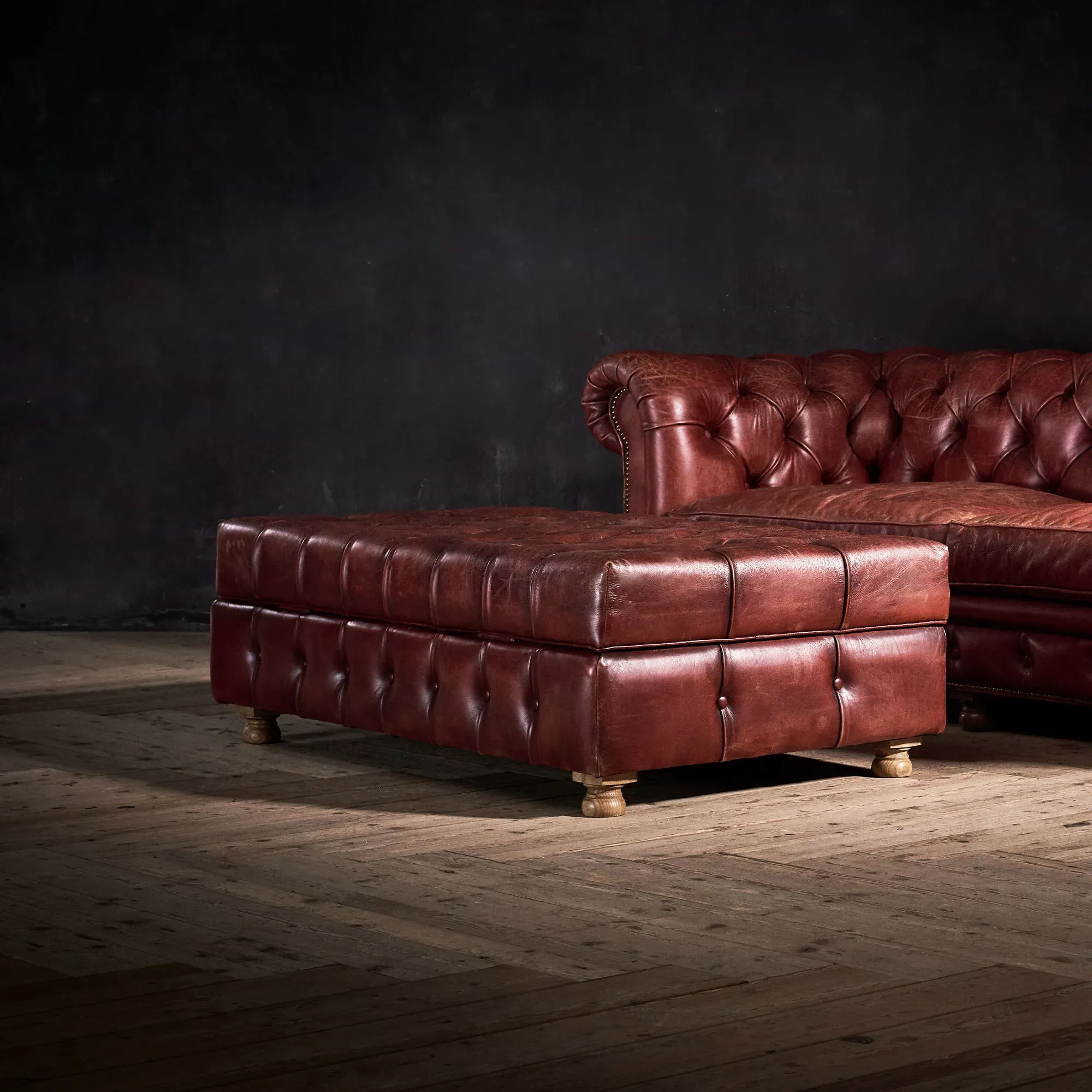 Timothy Oulton Westminster Medium Storage Footstool - Red, Leather