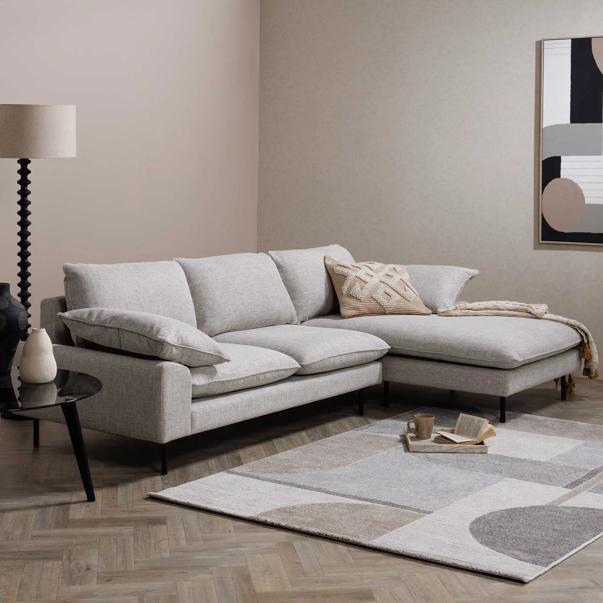 Titan Right Hand Facing Chaise Corner Sofa - Neutral, Fabric