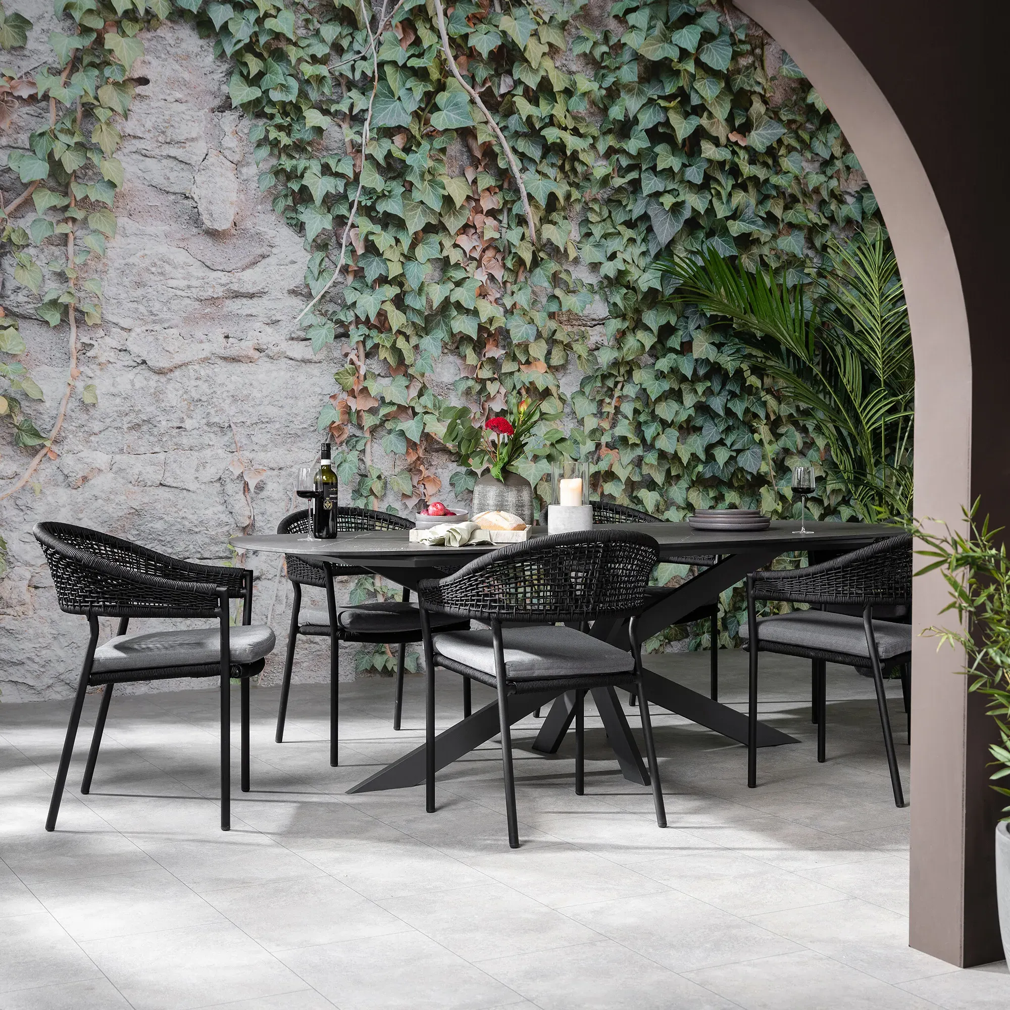 Torino 6 Seater Dining Set - Grey, Rope