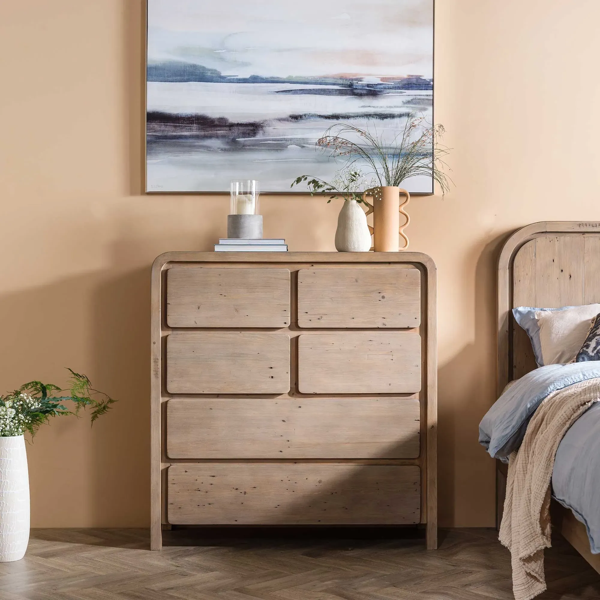 Tosca 6 Drawer Tall Boy - Brown, Reclaimed Wood