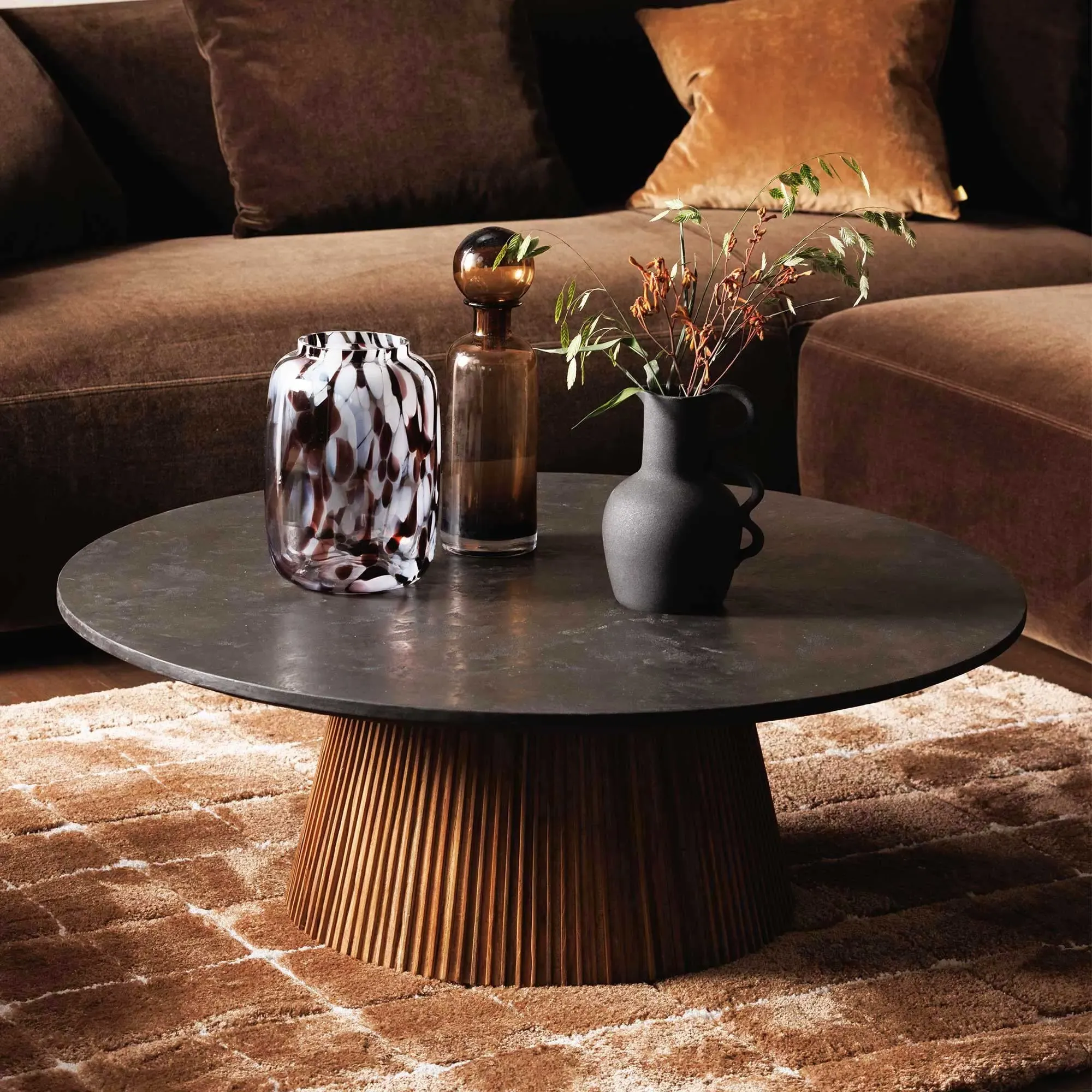 Trinidad Large Round Coffee Table - Brown, Teak Wood
