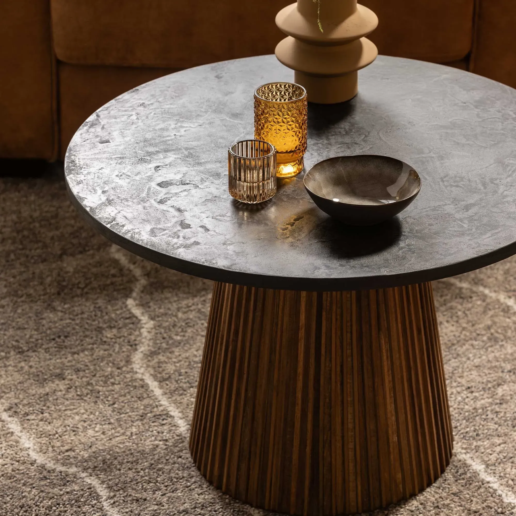 Trinidad Medium Round Coffee Table - Brown, Teak Wood