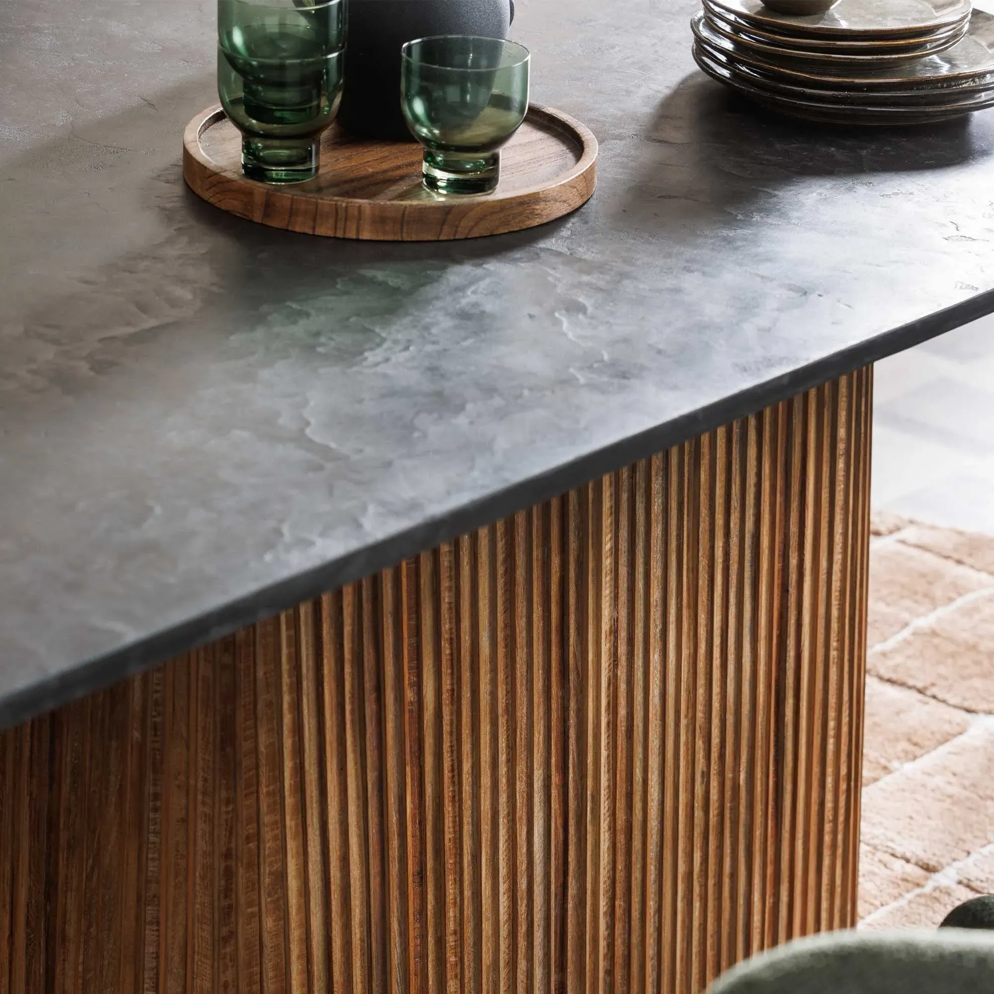 Trinidad Pedestal Dining Table - Brown, Teak Wood