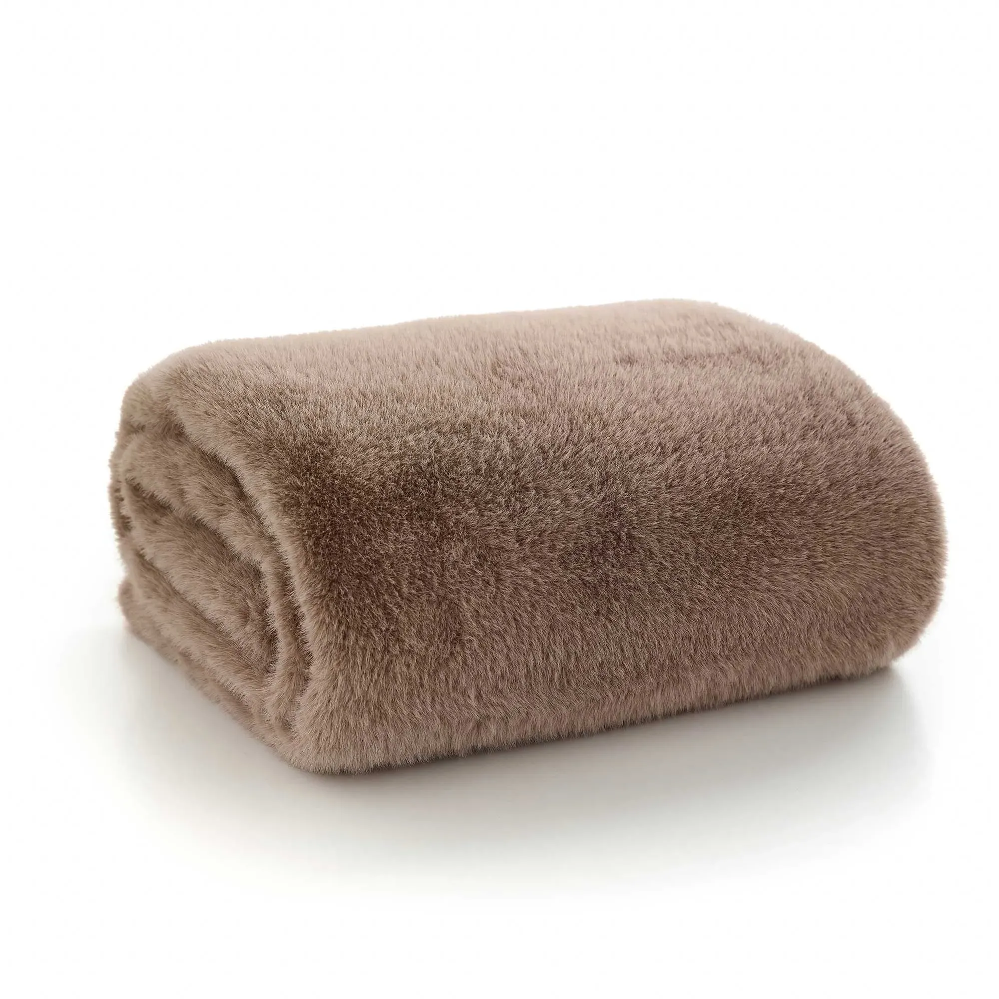 Truffle Faux Fur Throw Blanket - Brown, Polyester image