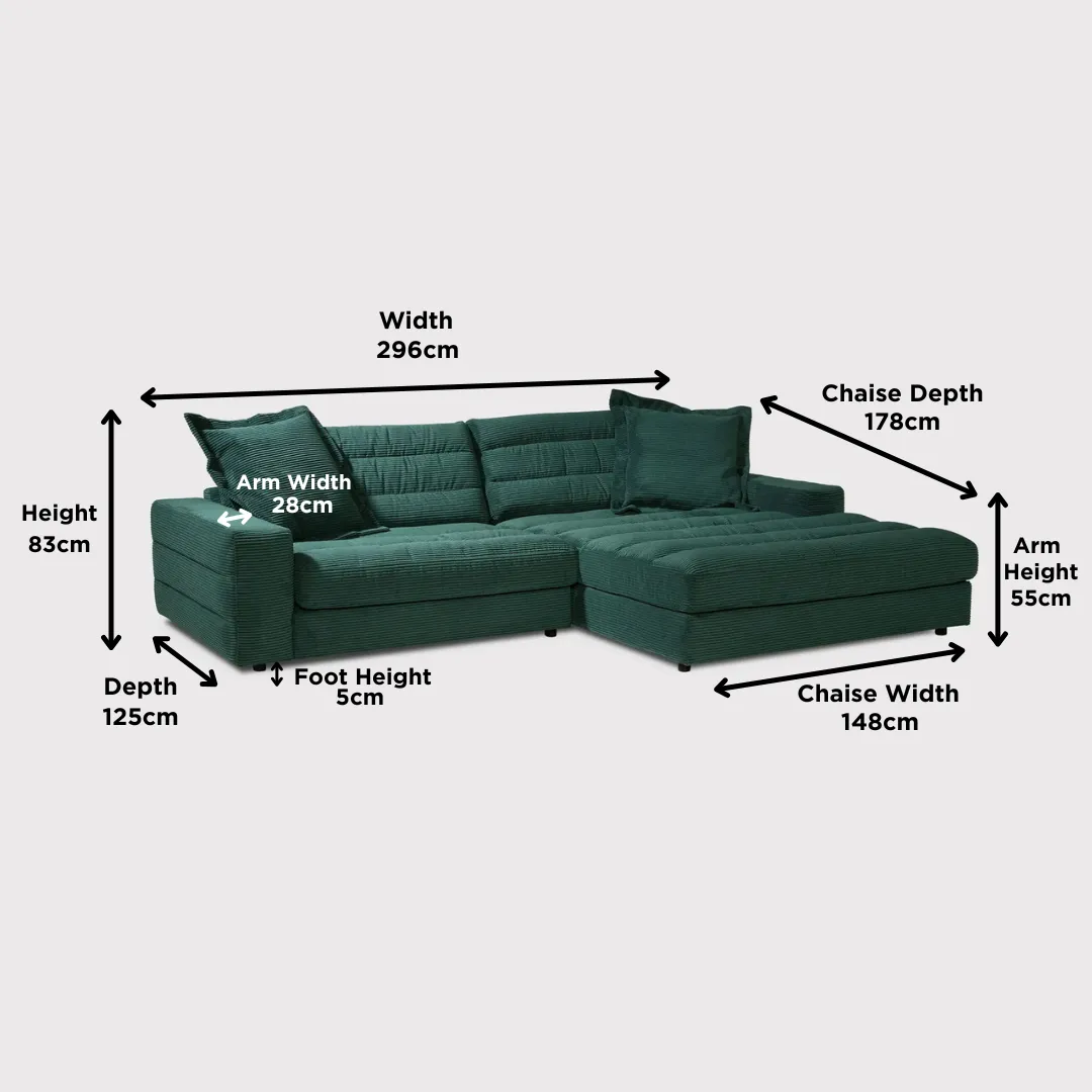 Twain Chaise Corner Sofa Right - Red, Fabric