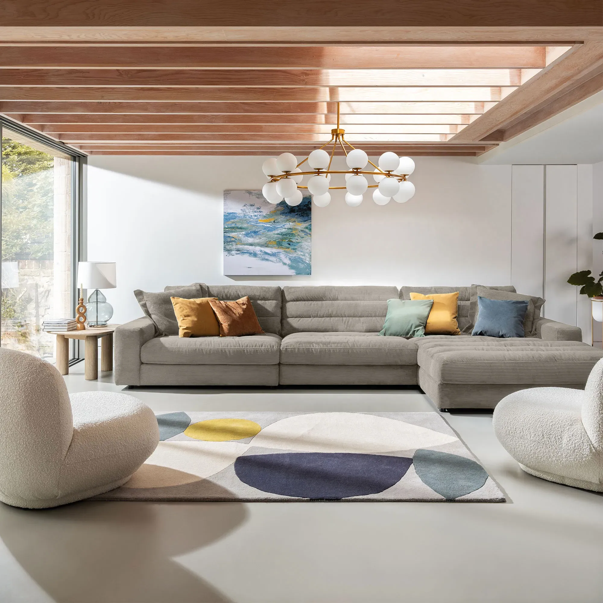 Twain Large Chaise Sofa Left - Grey, Fabric