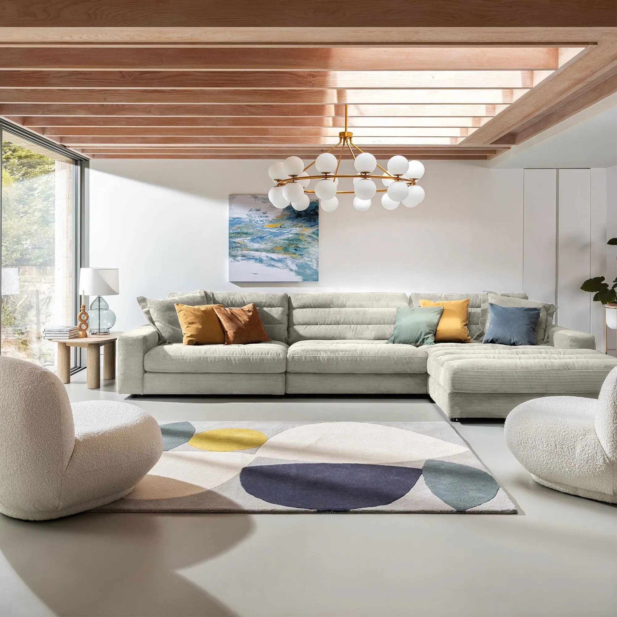 Twain Large Chaise Sofa Left - Grey, Fabric