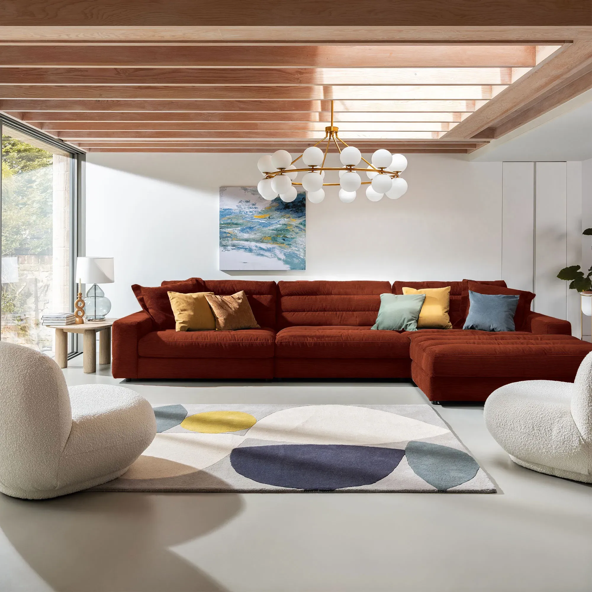 Twain Large Chaise Sofa Left - Red, Fabric