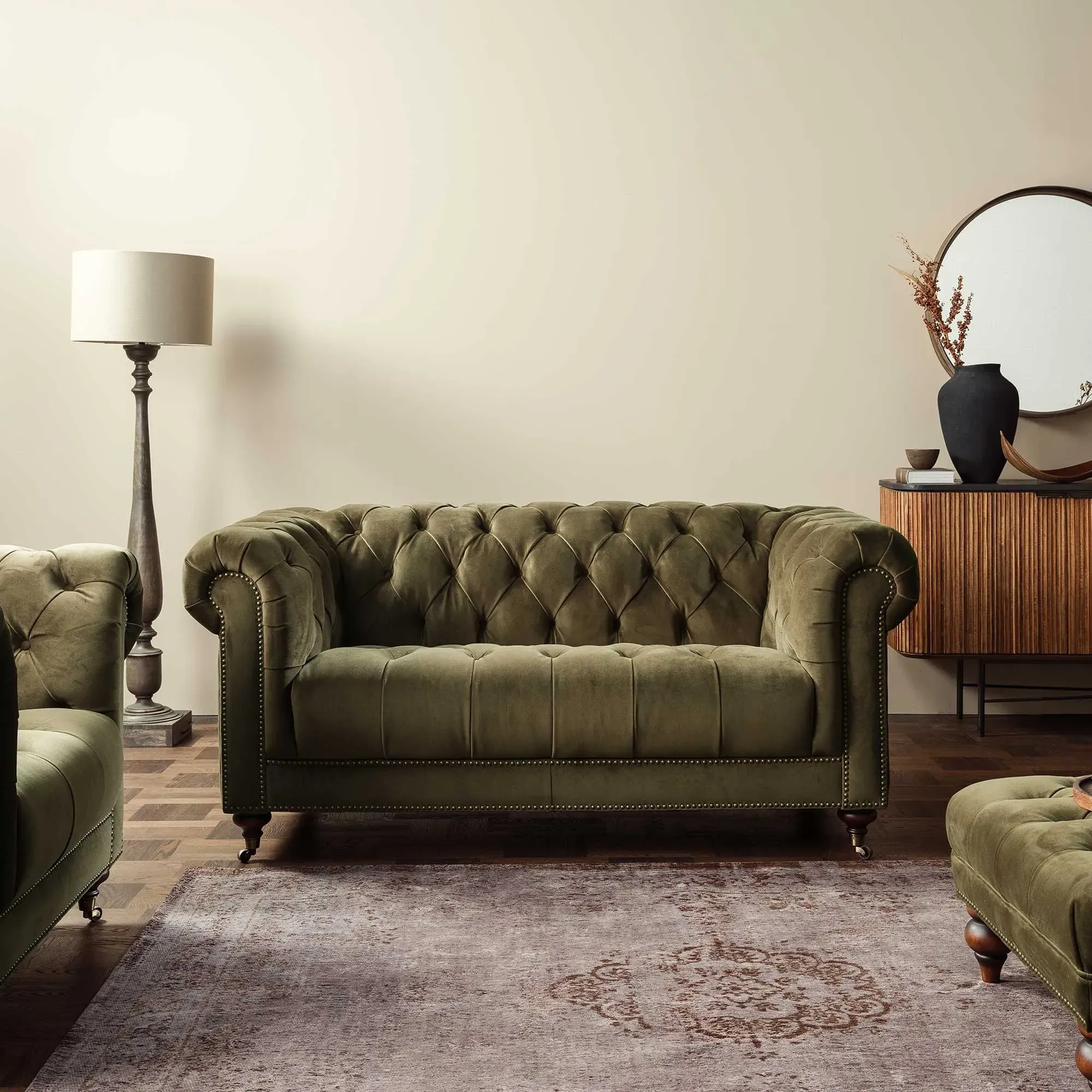 Ullswater 2-Seater Chesterfield Sofa - Green, Velvet