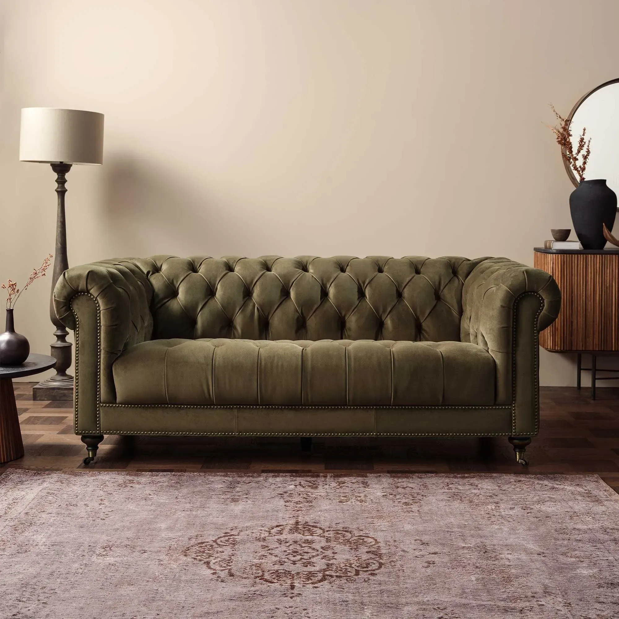 Ullswater 3-Seater Chesterfield Sofa - Green, Velvet