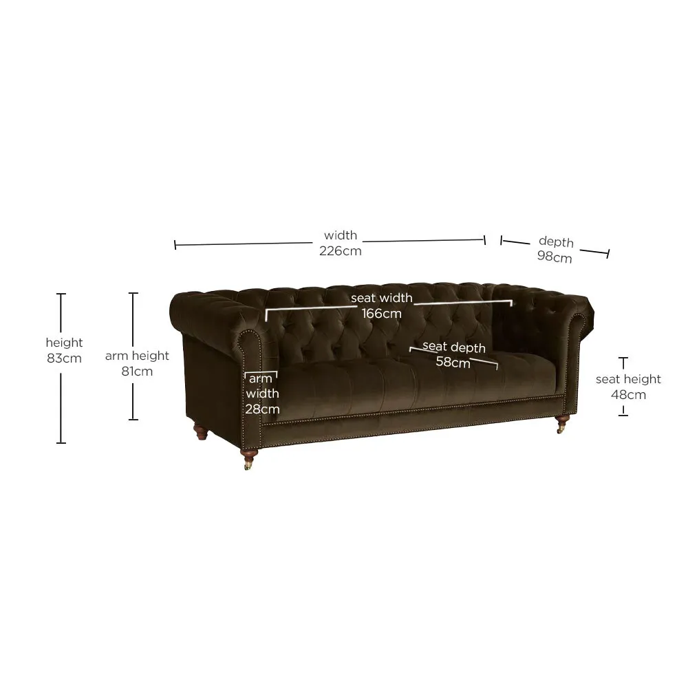 Ullswater 3.5 Seater Chesterfield Sofa - Green, Velvet