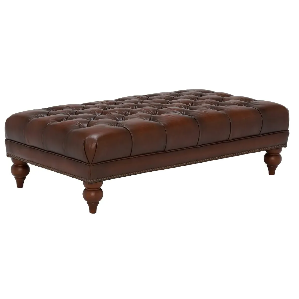 Ullswater Rectangular Footstool - Brown, Leather