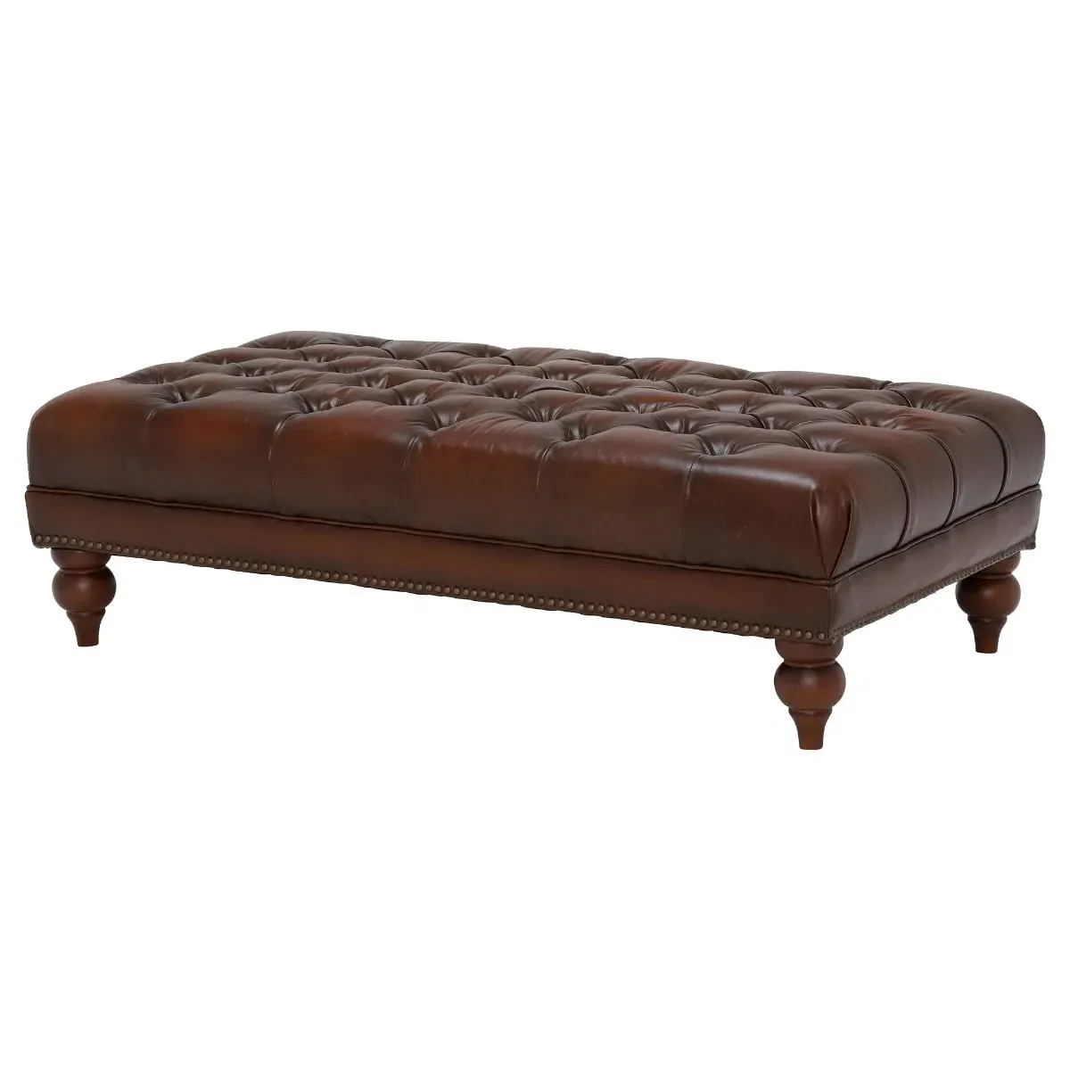 Ullswater Rectangular Footstool - Brown, Leather