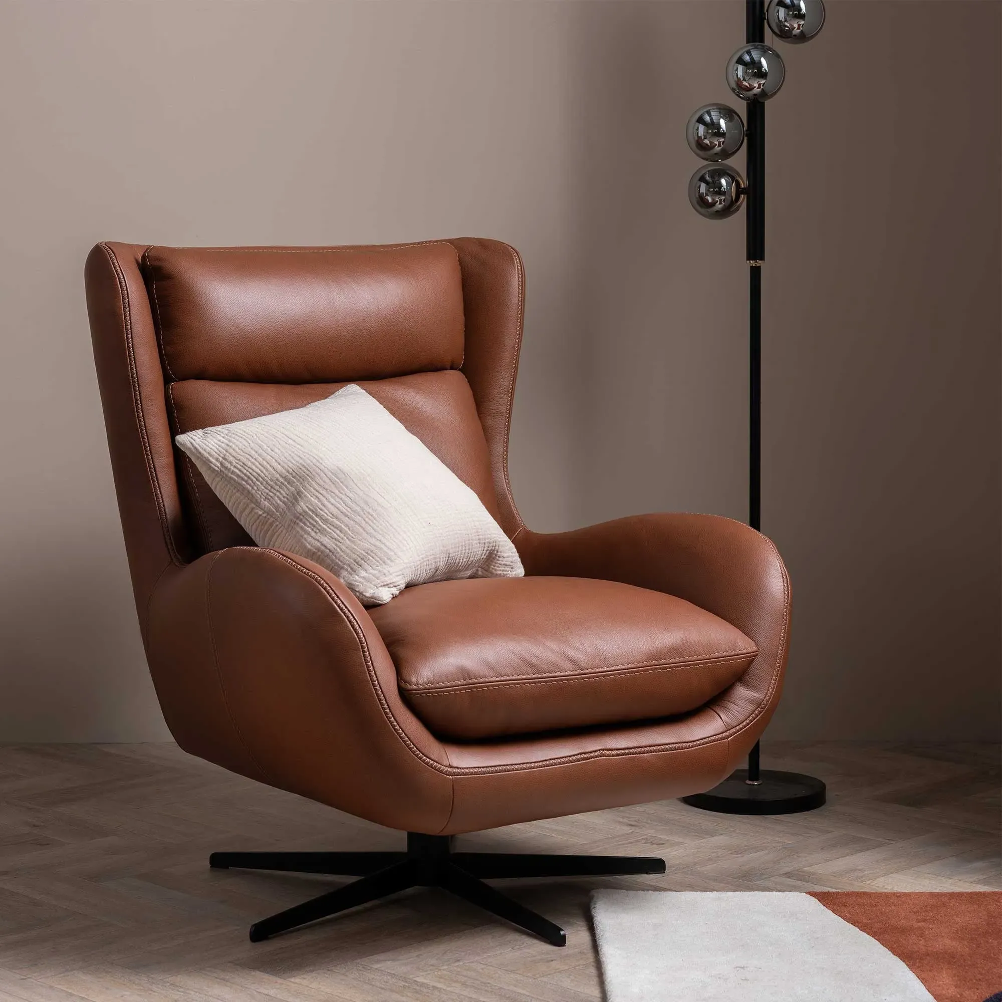 Uma Swivel Armchair - Brown, Leather