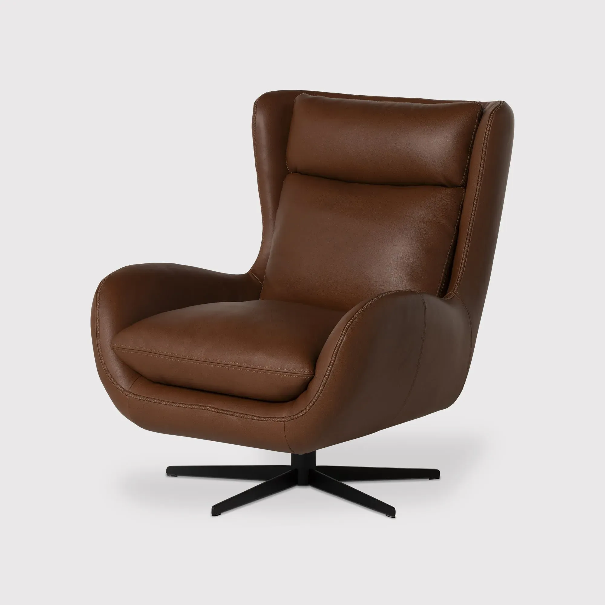 Uma Swivel Armchair - Brown, Leather
