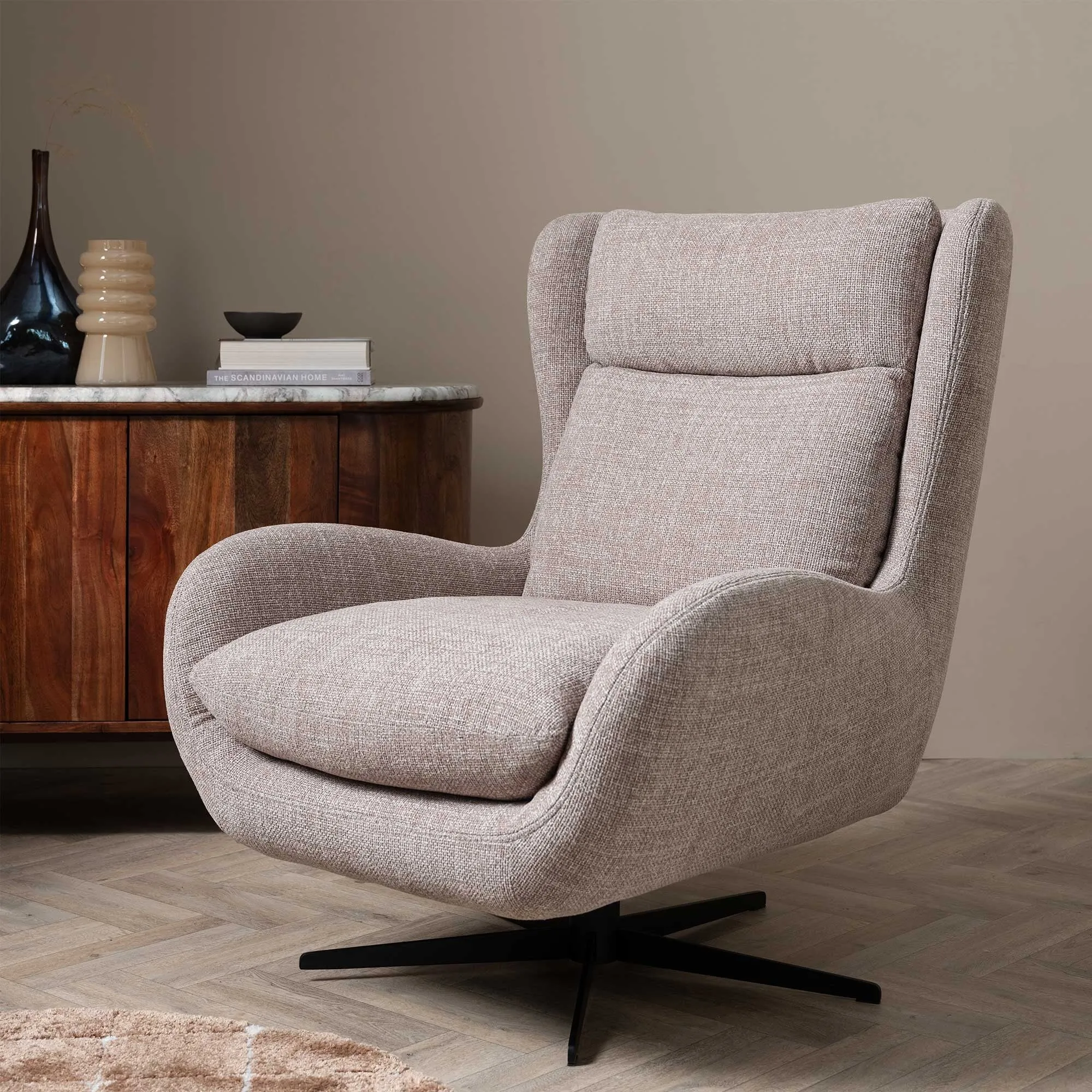 Uma Swivel Armchair - Neutral, Boucle