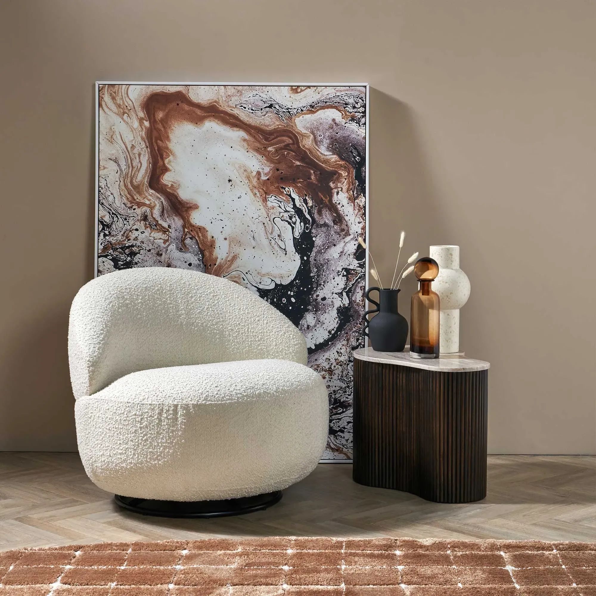 Ursa Swivel Armchair - White Fabric