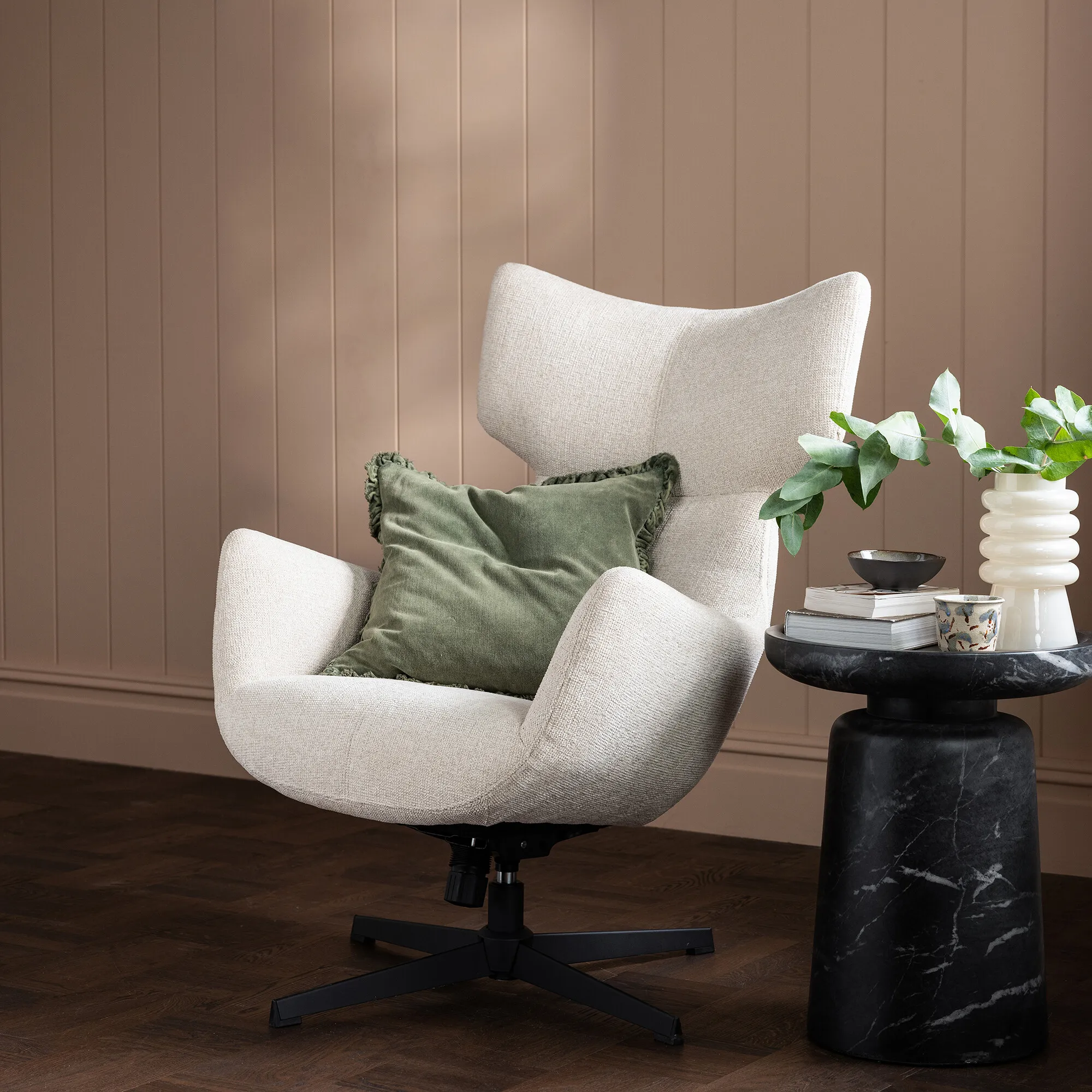 Vento Round Lamp Table - Black, Marble