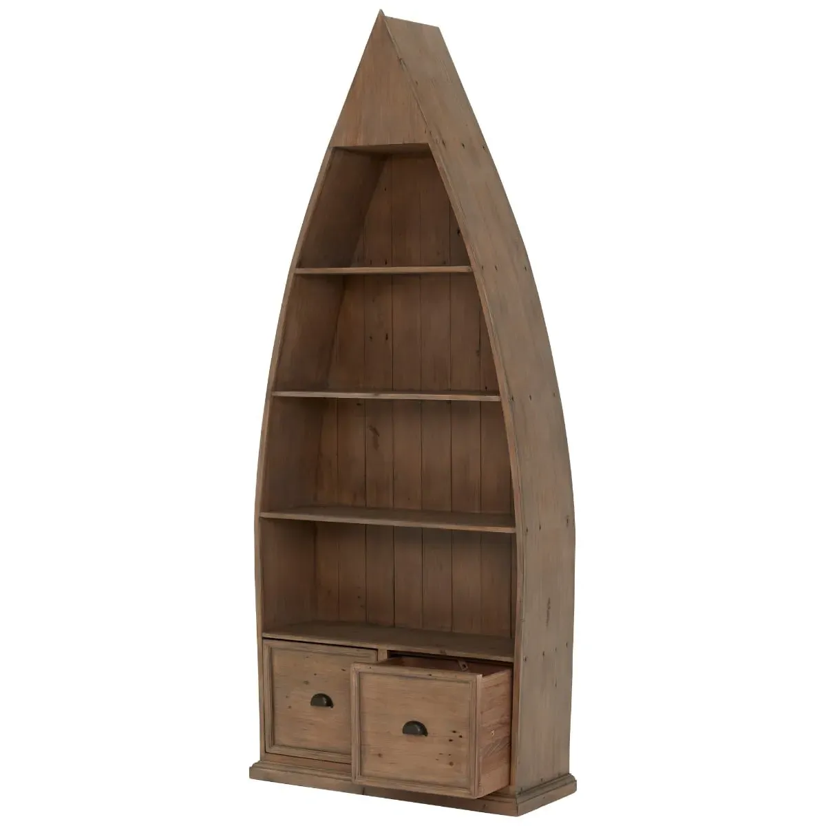 Verberie Boat Bookcase with Drawers - Brown, Reclaimed Wood