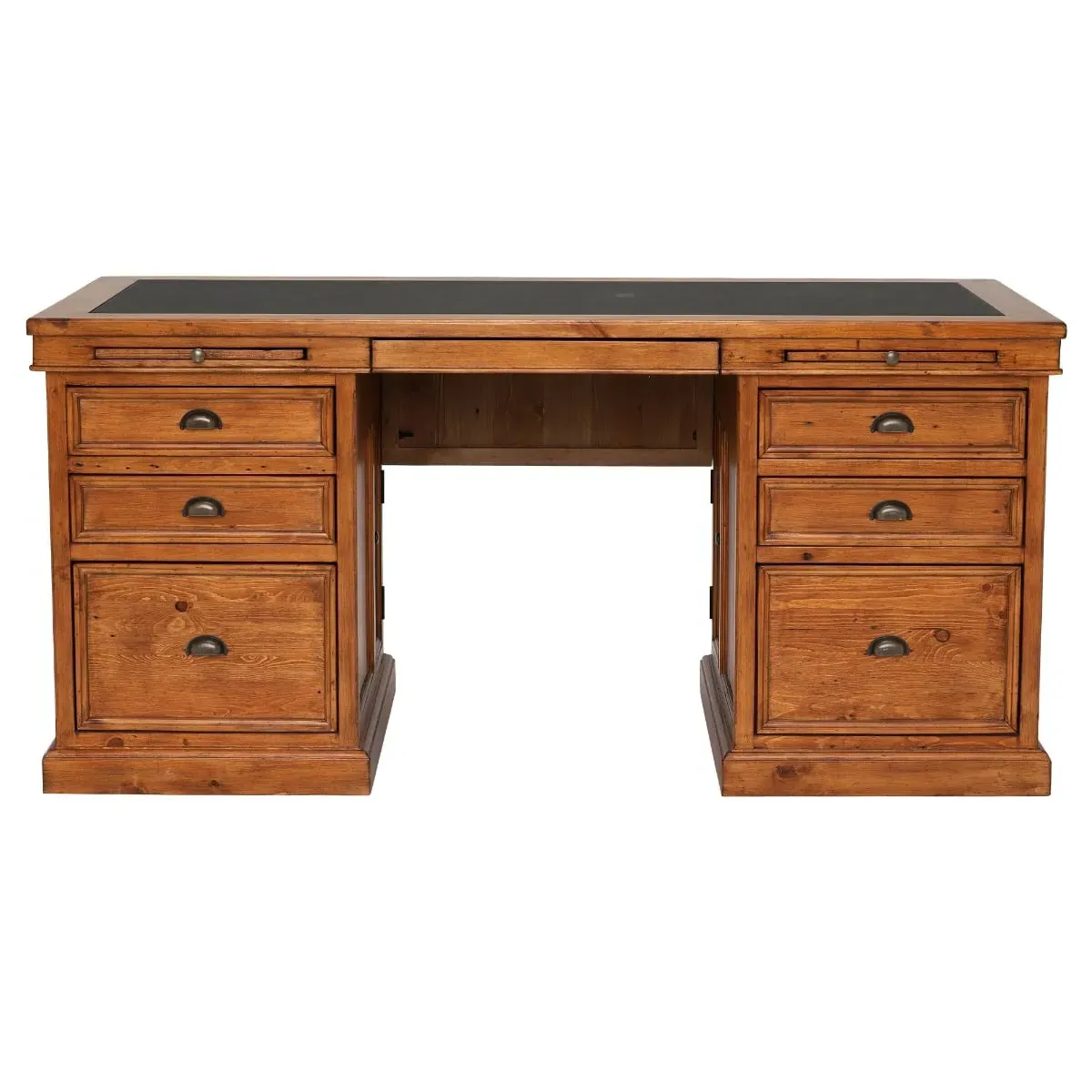Villiers Double Pedestal Desk - Brown, Pine Wood