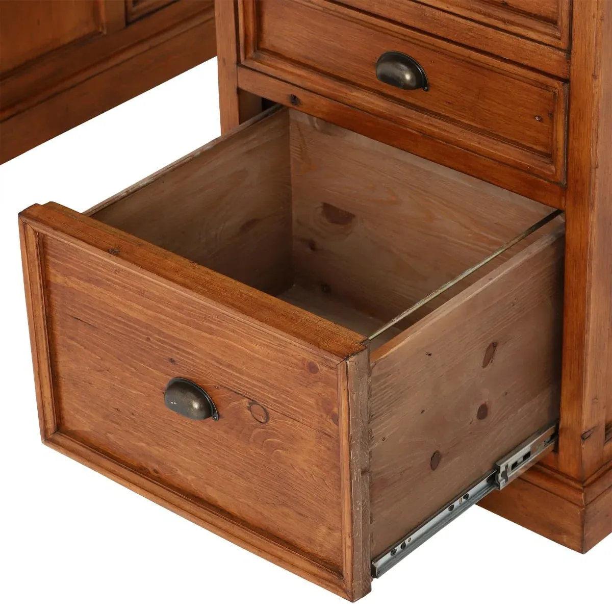 Villiers Double Pedestal Desk - Brown, Pine Wood