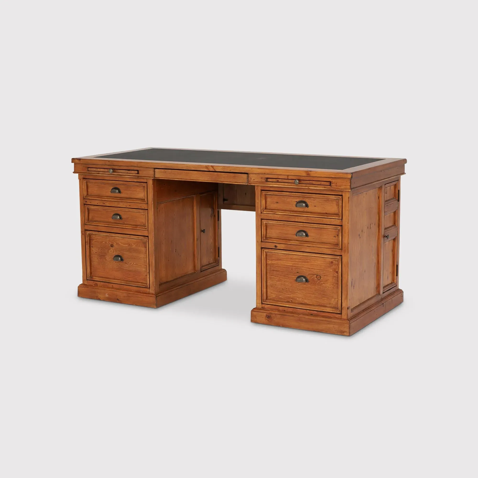 Villiers Double Pedestal Desk - Brown, Pine Wood