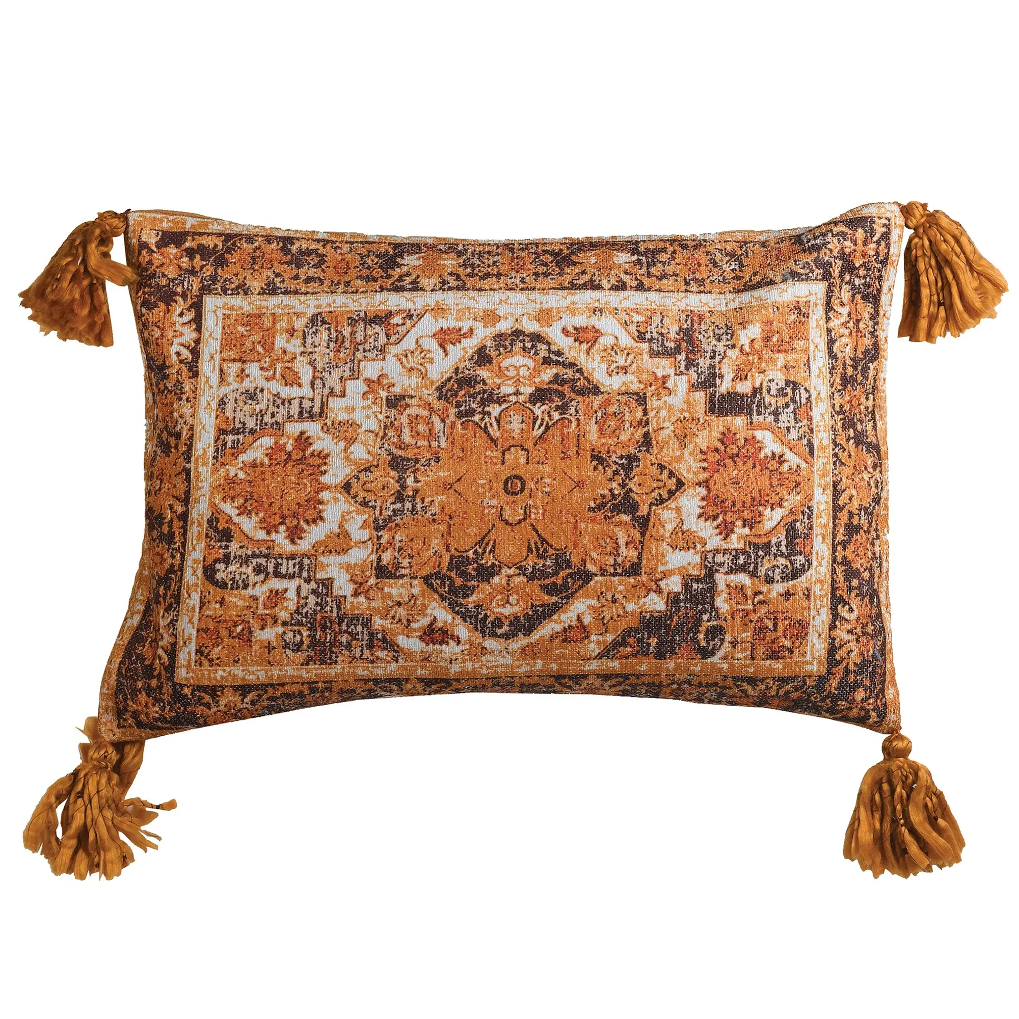 Vintage Tassel Square Cushion - Yellow, Cotton Blend