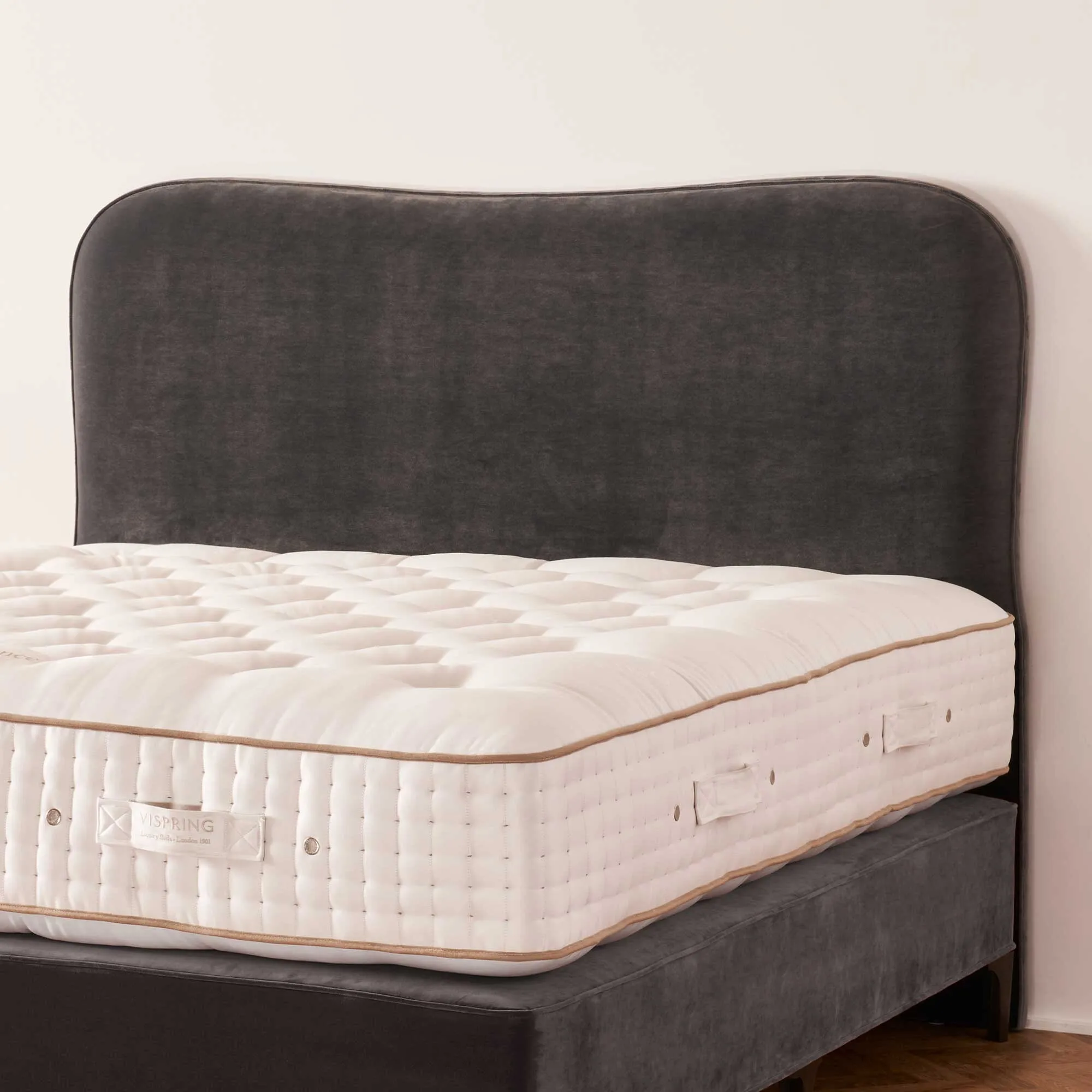 Vispring Lennox King Size Headboard - Grey, Velvet