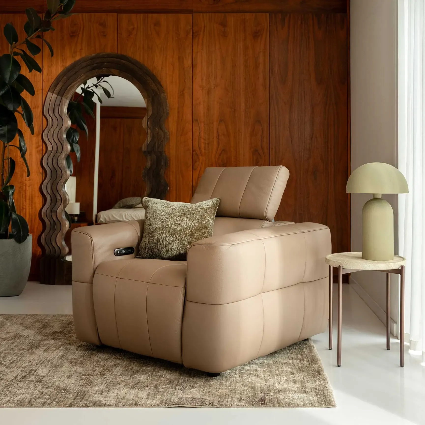 Wavy Floor Mirror - Brown, Paulownia Wood