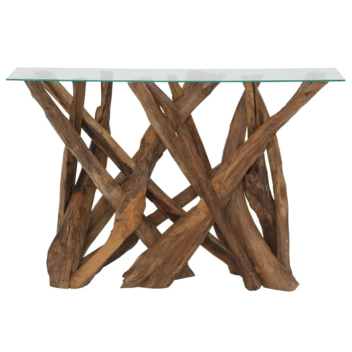 Whinfell Console Table - Brown Glass, Teak