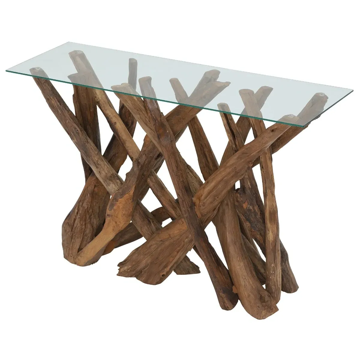Whinfell Console Table - Brown Glass, Teak