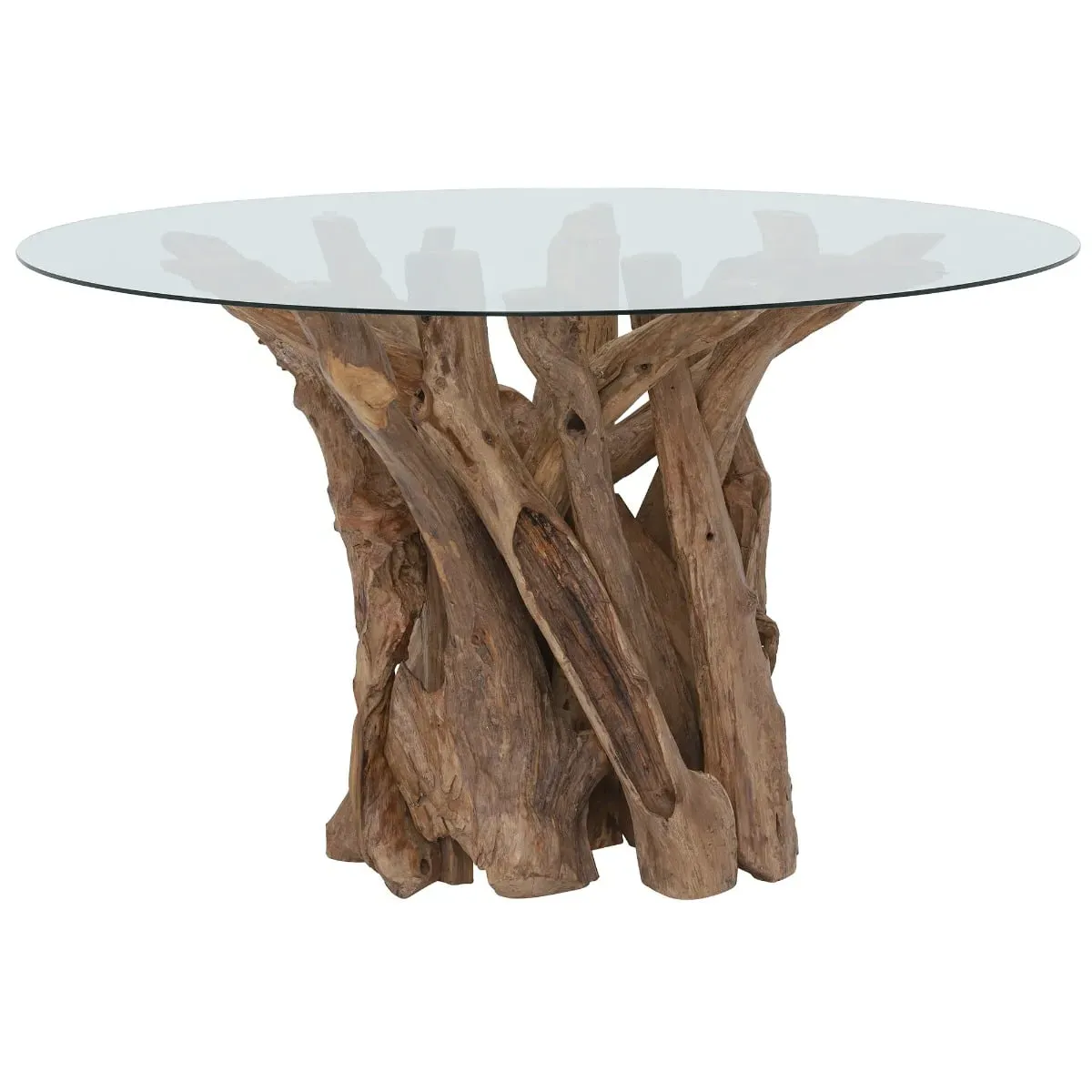 Whinfell Round Dining Table - Brown Glass, Reclaimed Teak