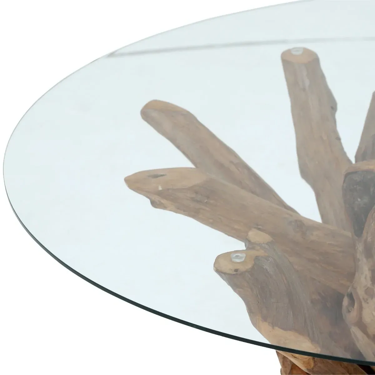 Whinfell Round Dining Table - Brown Glass, Reclaimed Teak