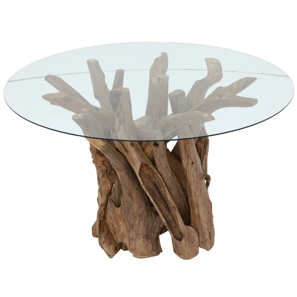 Whinfell Round Dining Table - Brown Glass, Reclaimed Teak
