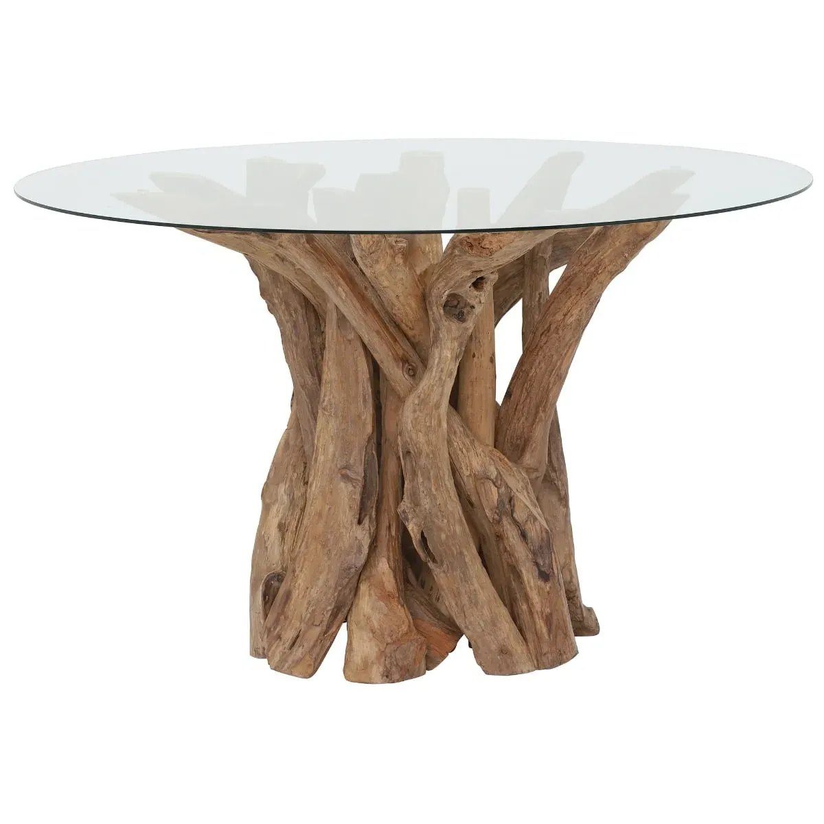 Whinfell Round Dining Table - Brown Glass, Reclaimed Teak