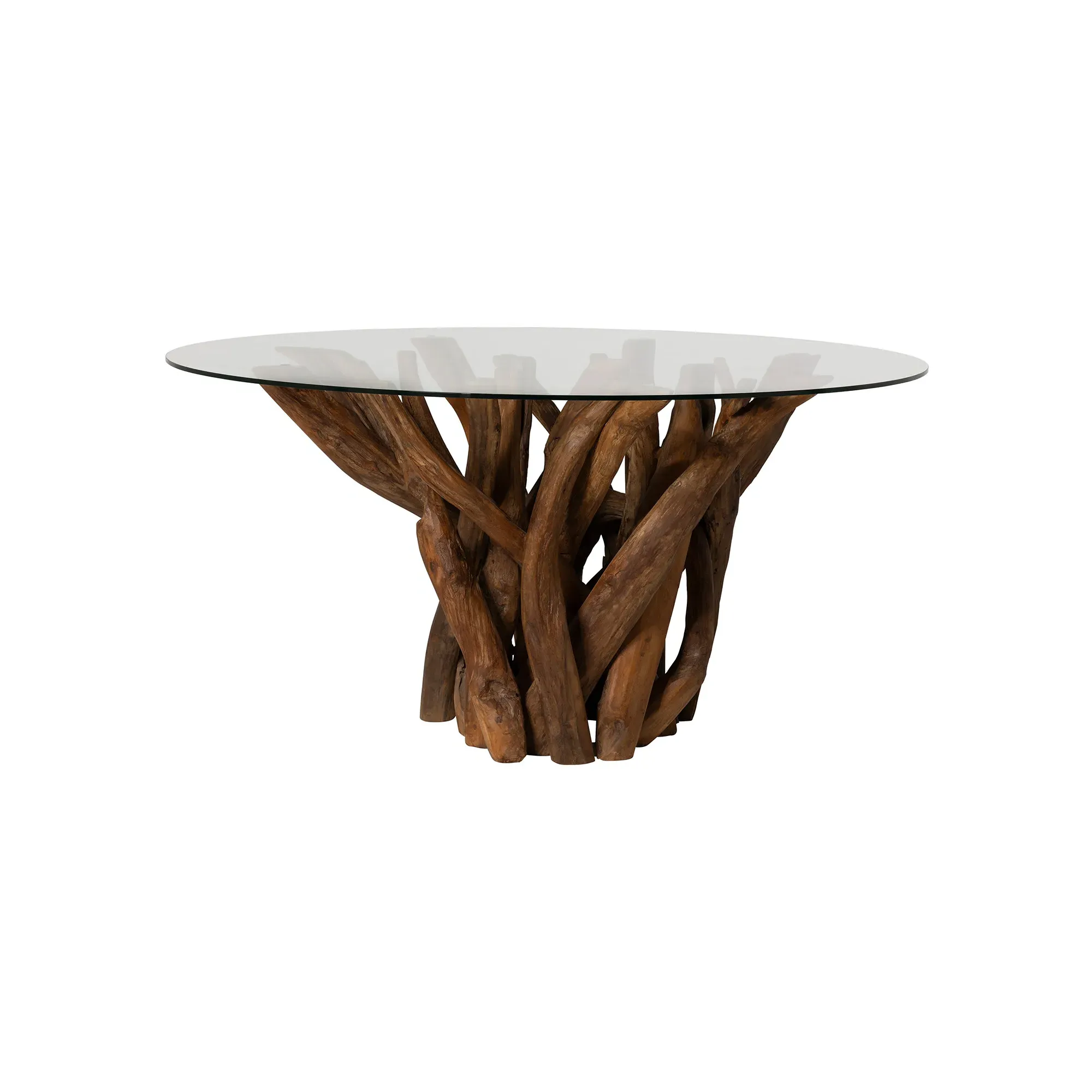 Whinfell Round Dining Table - Brown Glass, Reclaimed Teak