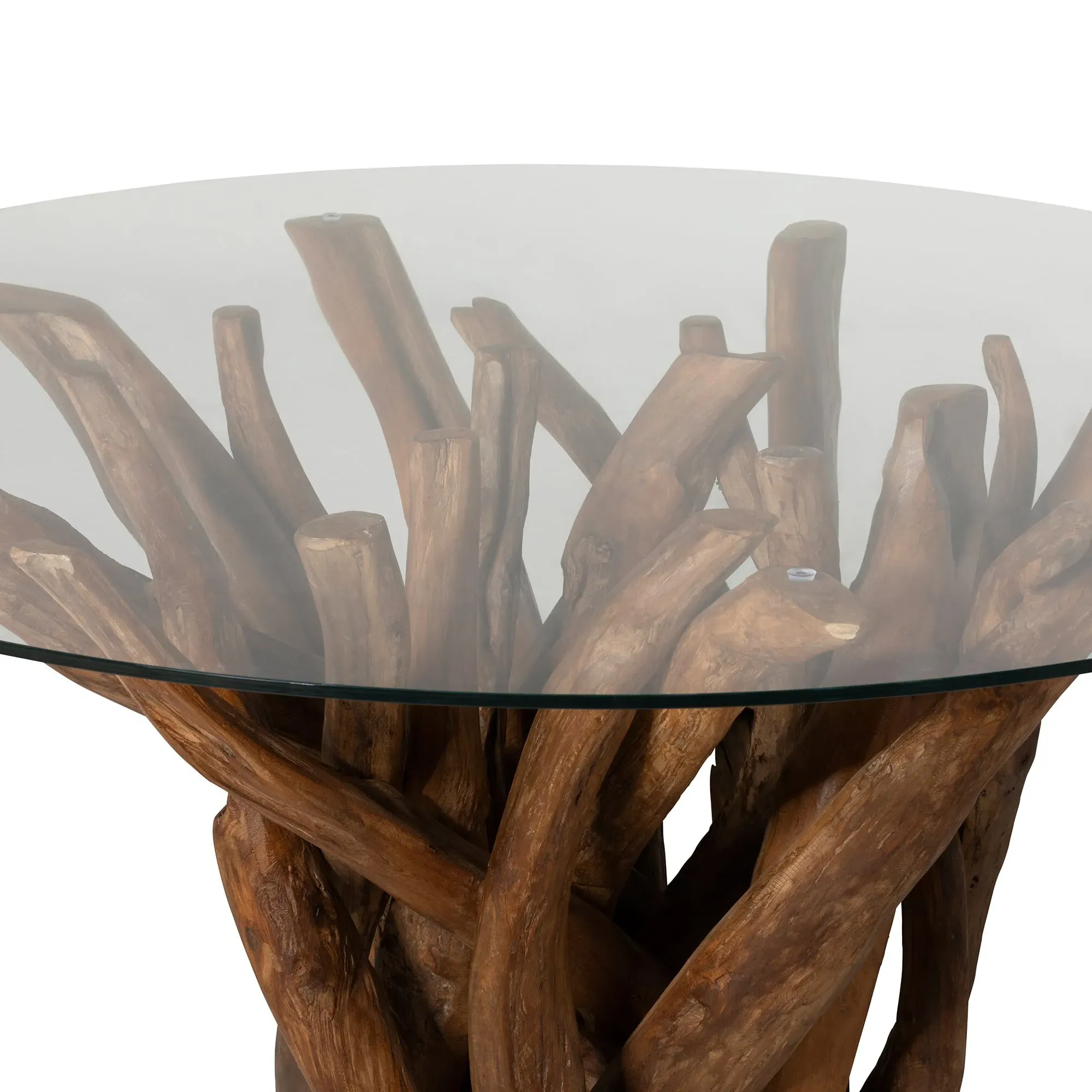 Whinfell Round Dining Table - Brown Glass, Reclaimed Teak