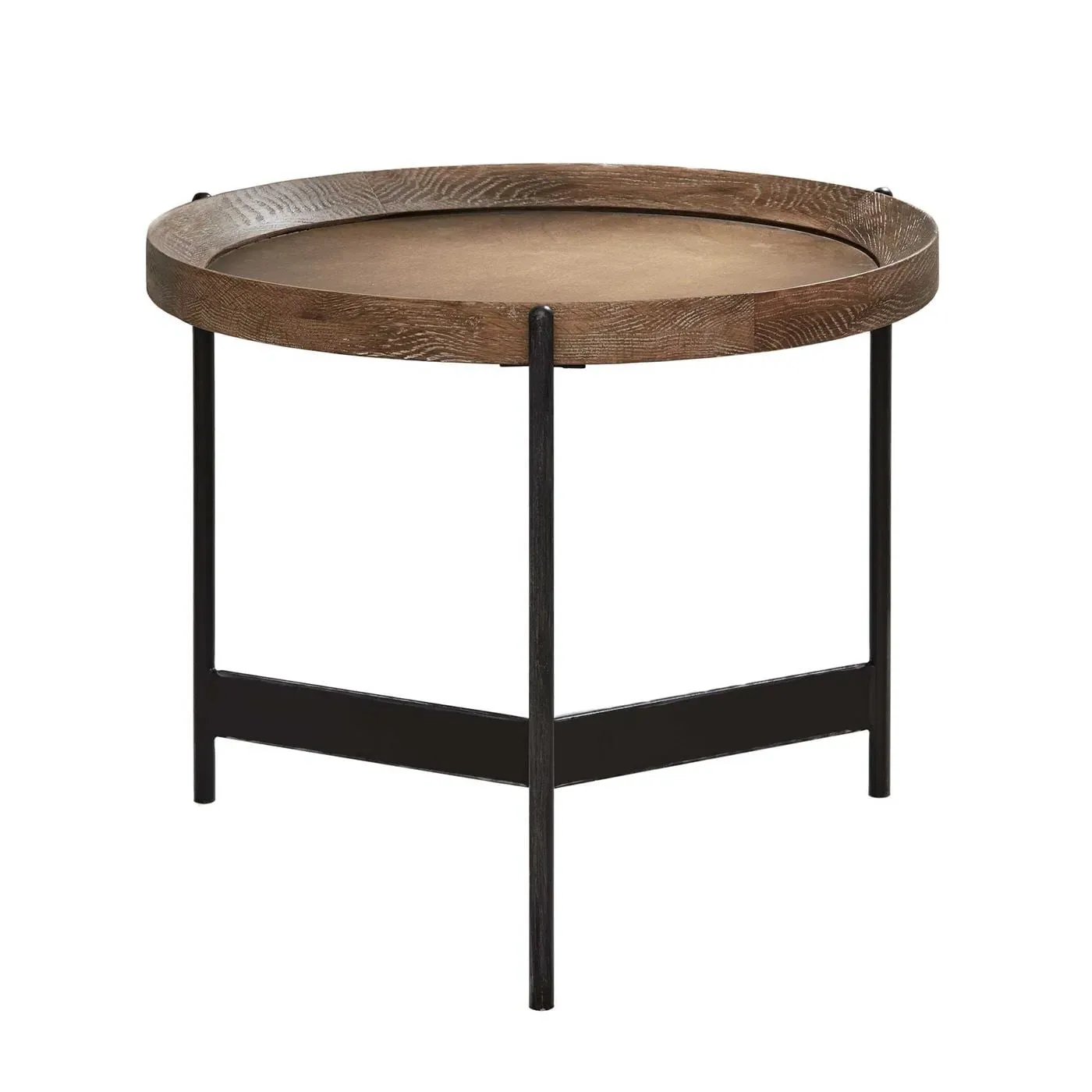 Zeke Edward Round Side Table - Brown, Metal