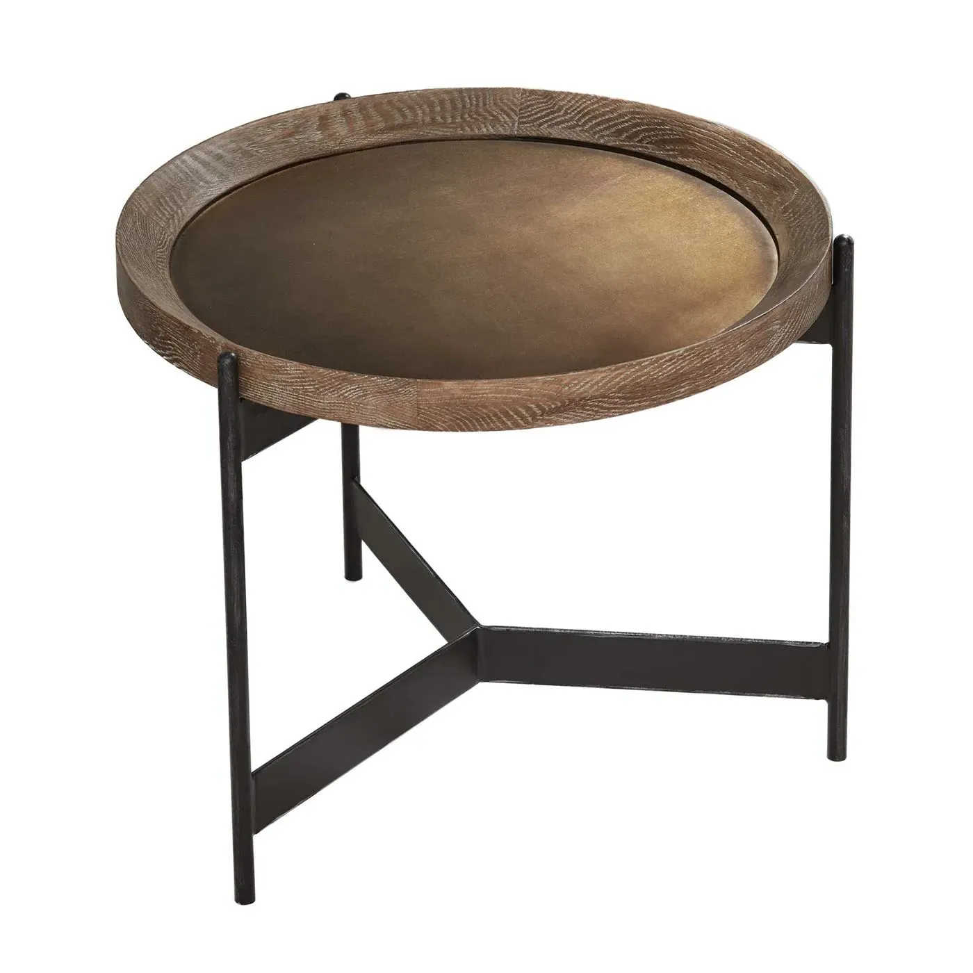 Zeke Edward Round Side Table - Brown, Metal