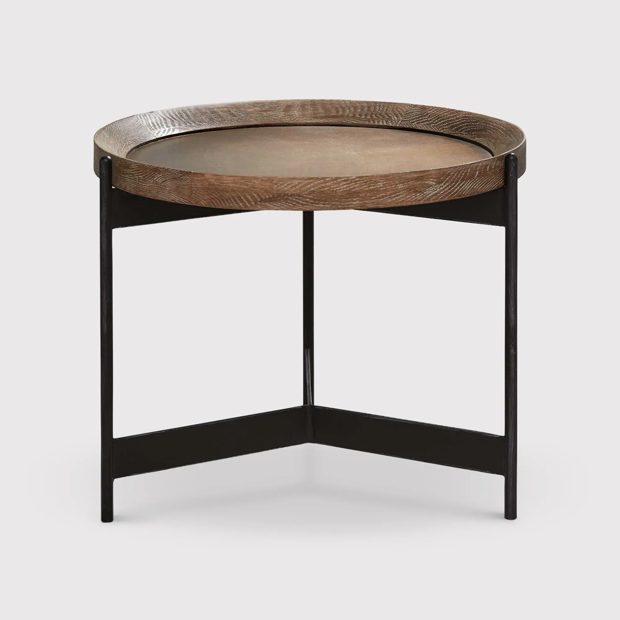 Zeke Edward Round Side Table - Brown, Metal