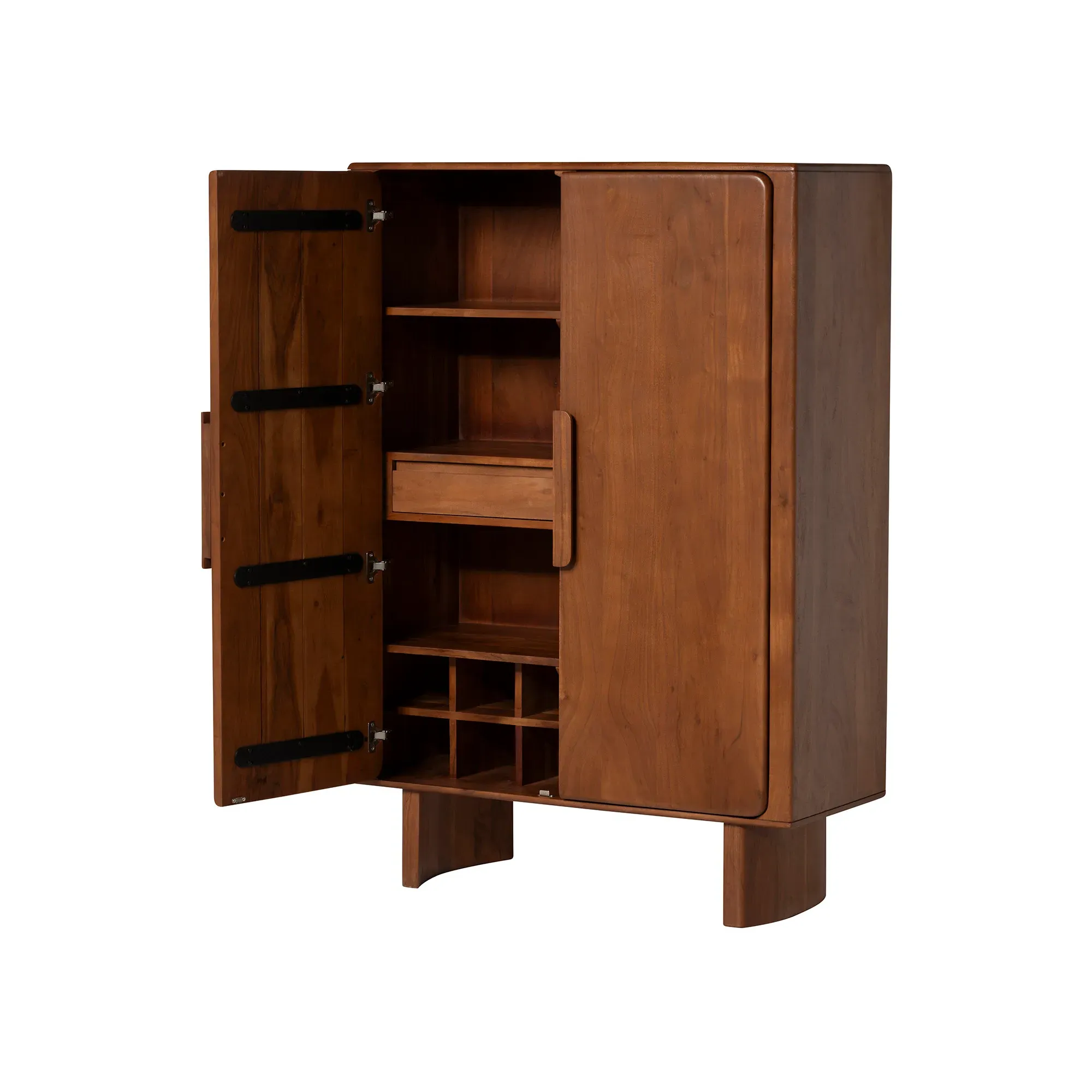 Zerina Highboard & Bar Display Cabinet - Brown, Acacia Wood