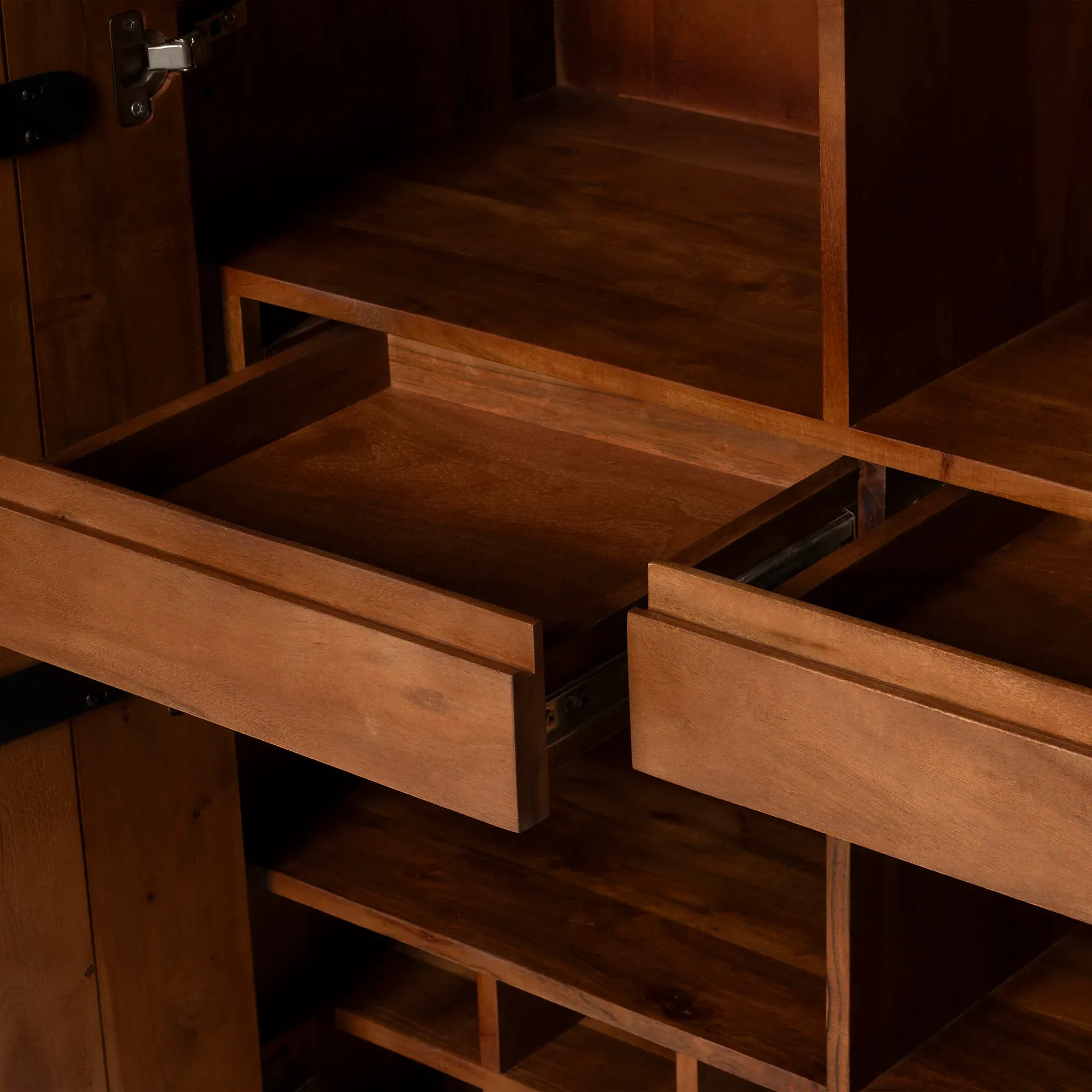 Zerina Highboard & Bar Display Cabinet - Brown, Acacia Wood