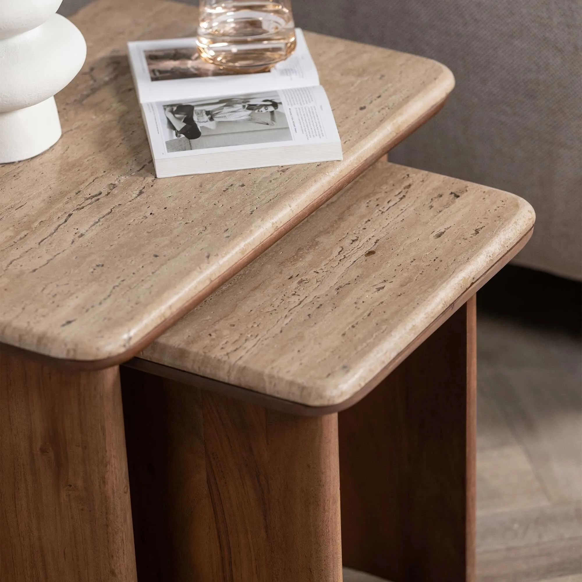 Zerina Set of 2 Coffee Tables - Brown, Acacia Wood