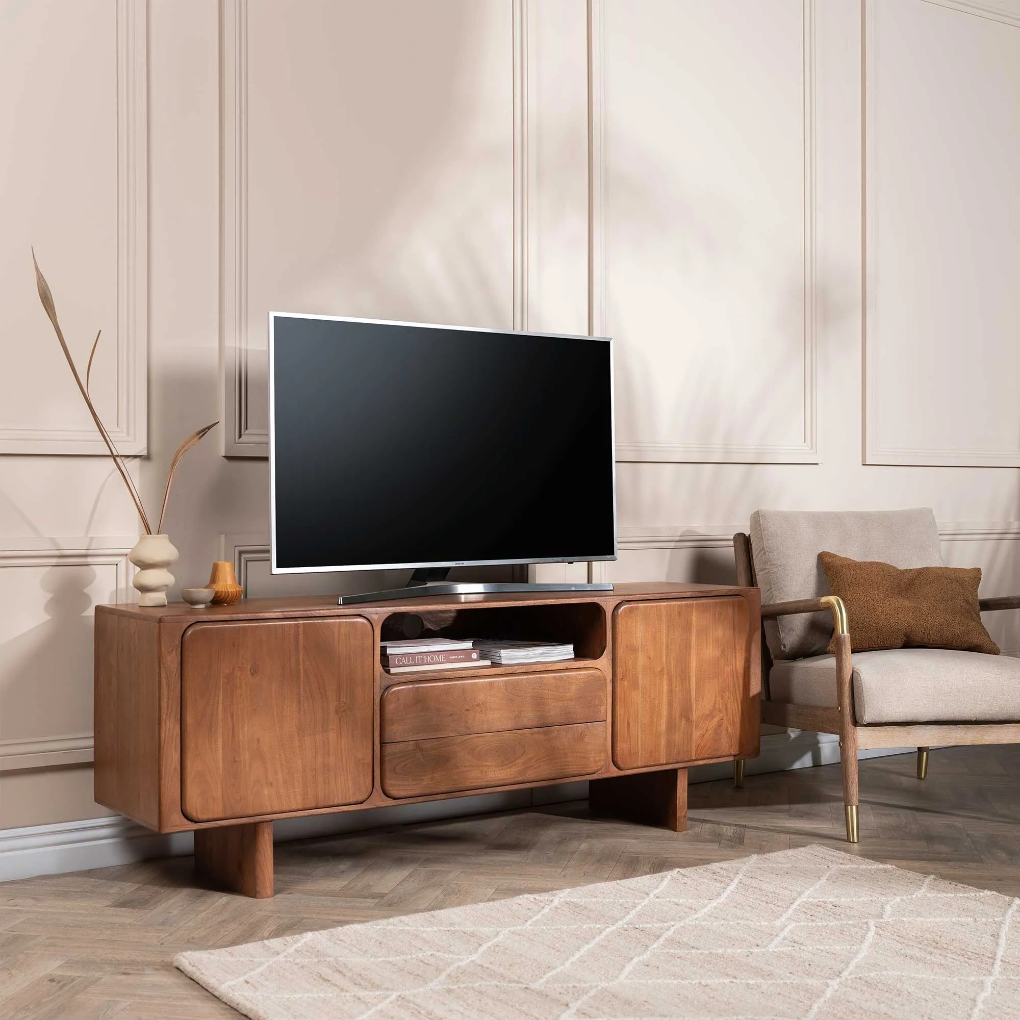 Zerina TV Unit - Brown, Acacia Wood
