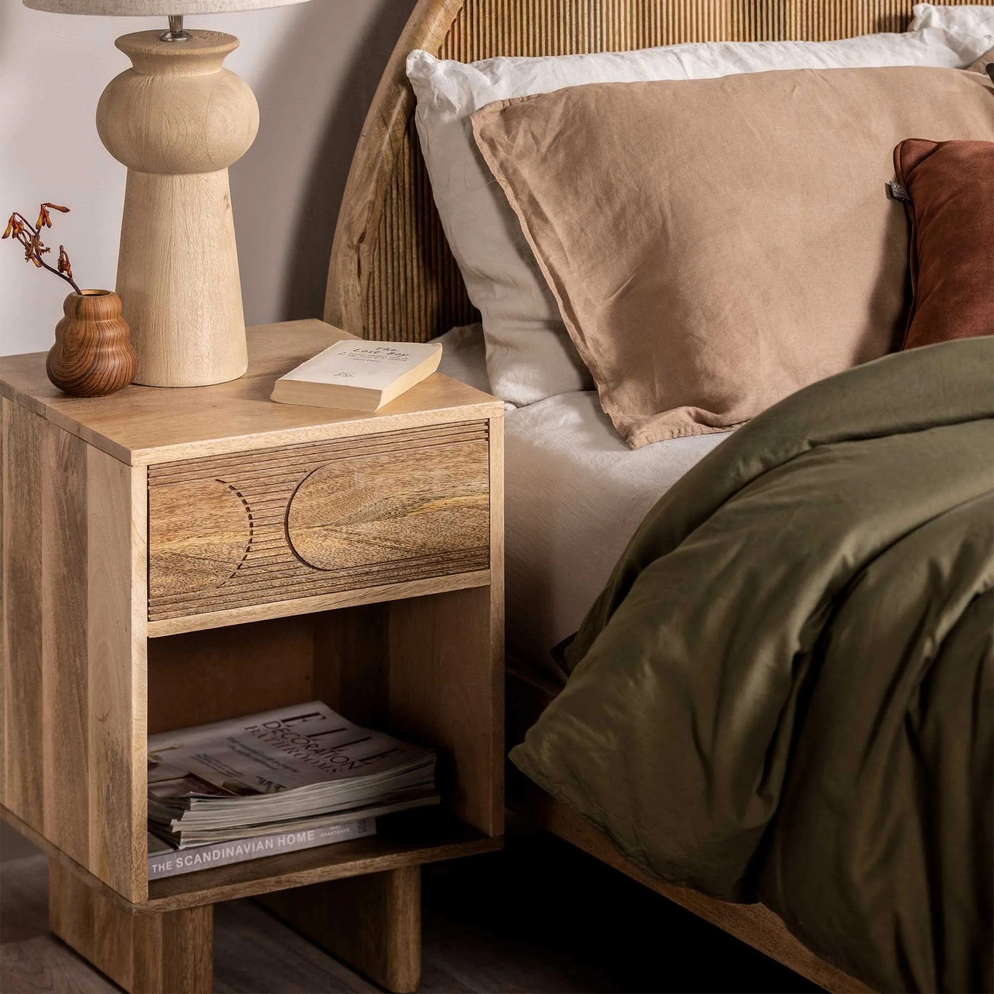 Zuberi Bedside Table - Neutral, Mango Wood